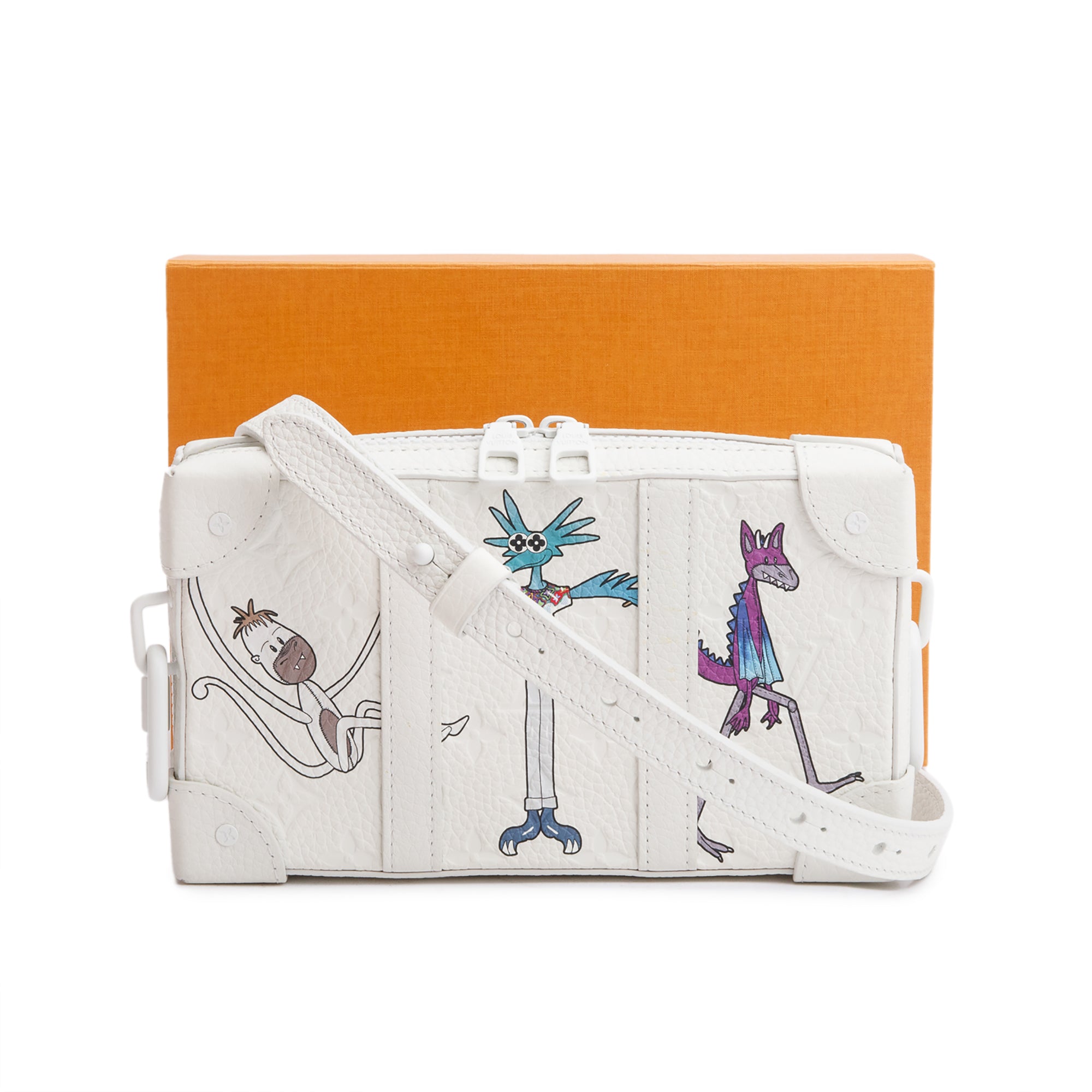 Louis Vuitton 2020 White Monogram Taurillon LV Friends Soft Trunk Wallet Crossbody w/ Strap &Box