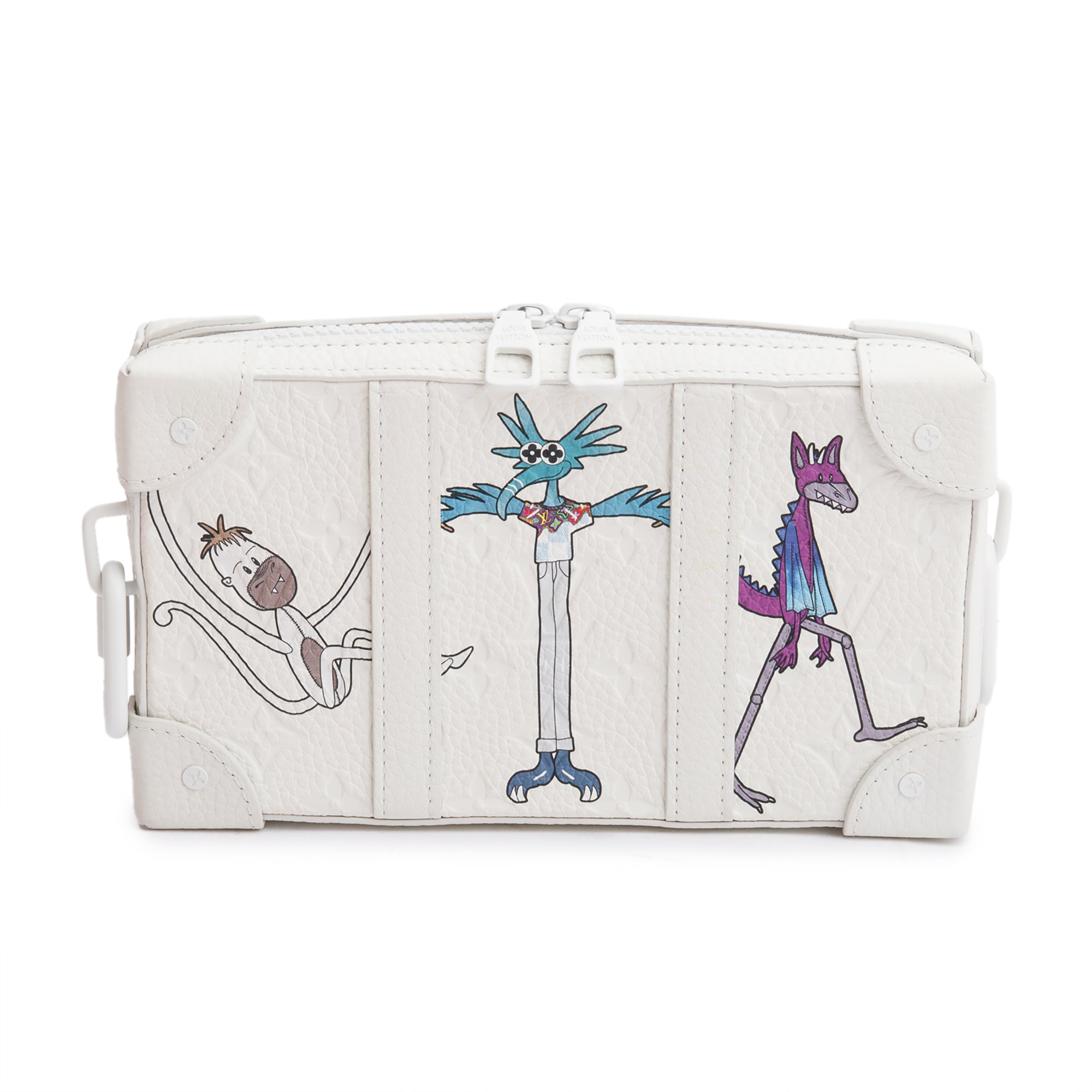 Louis Vuitton 2020 White Monogram Taurillon LV Friends Soft Trunk Wallet Crossbody w/ Strap &Box