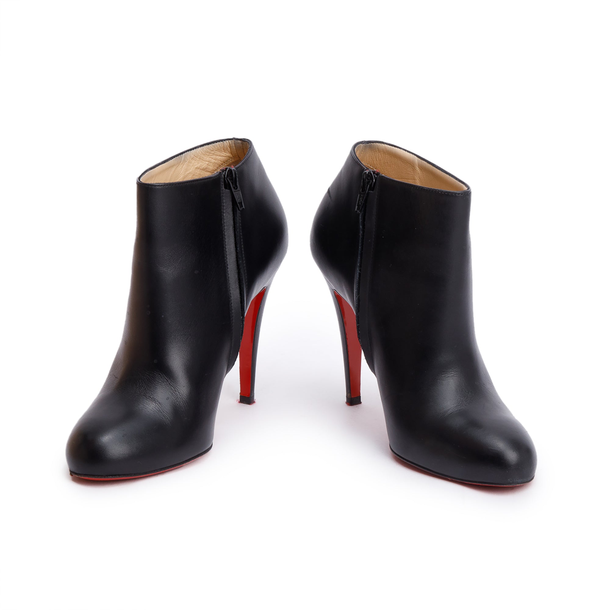 Christian Louboutin Black Calfskin Leather Belle Ankle Boots, Size 40