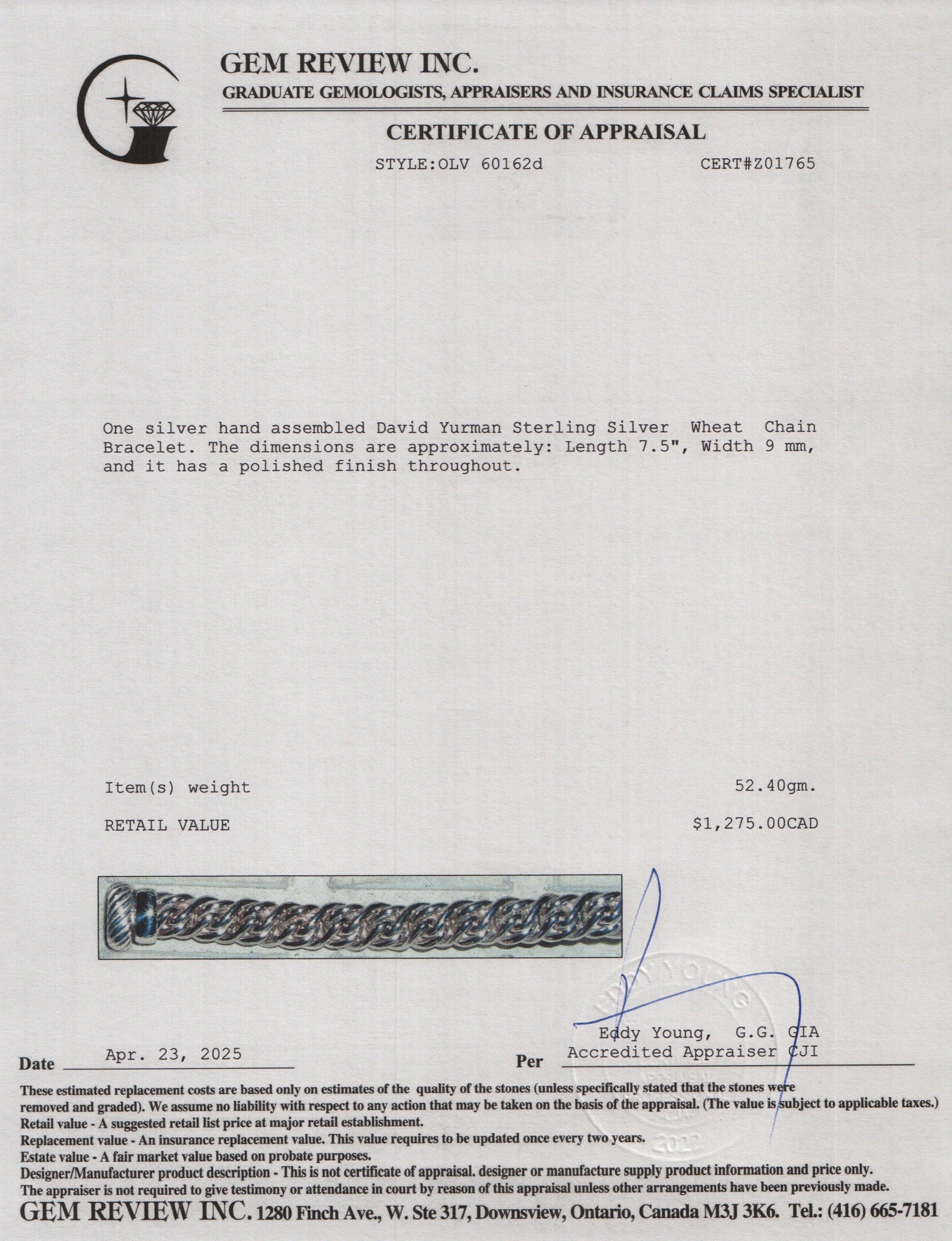 David Yurman Sterling Silver Wheat Chain Bracelet