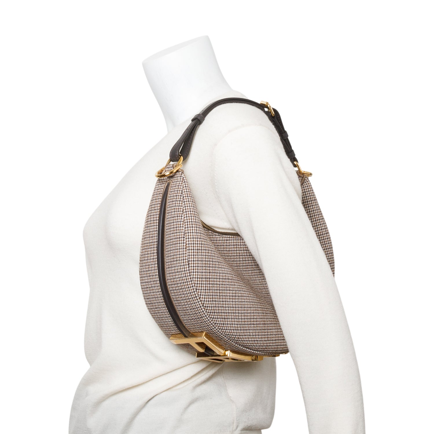 Fendi Brown Houndstooth Wool Small Fendigraphy Bag