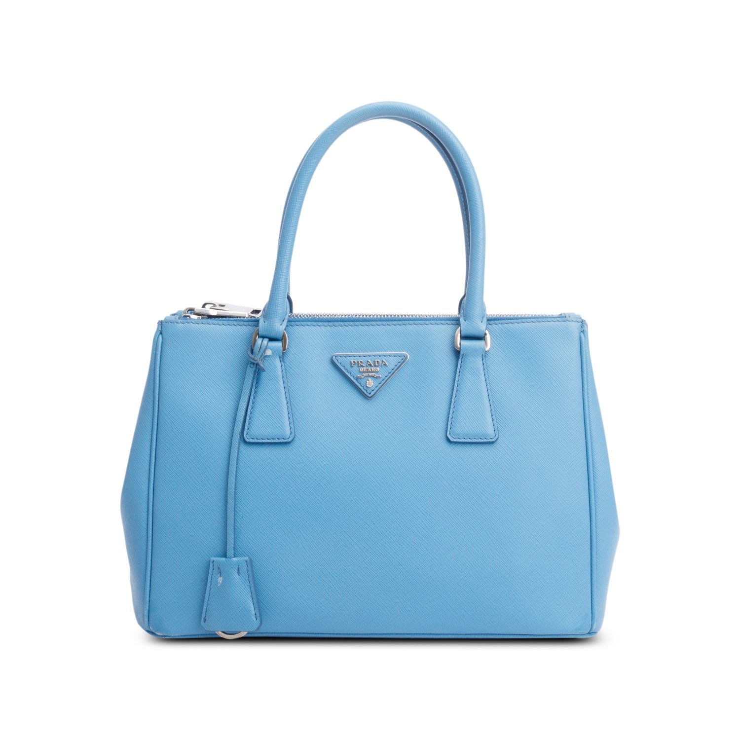 Prada Blue Saffiano Leather Small Double Zip Galleria Tote w/ Strap