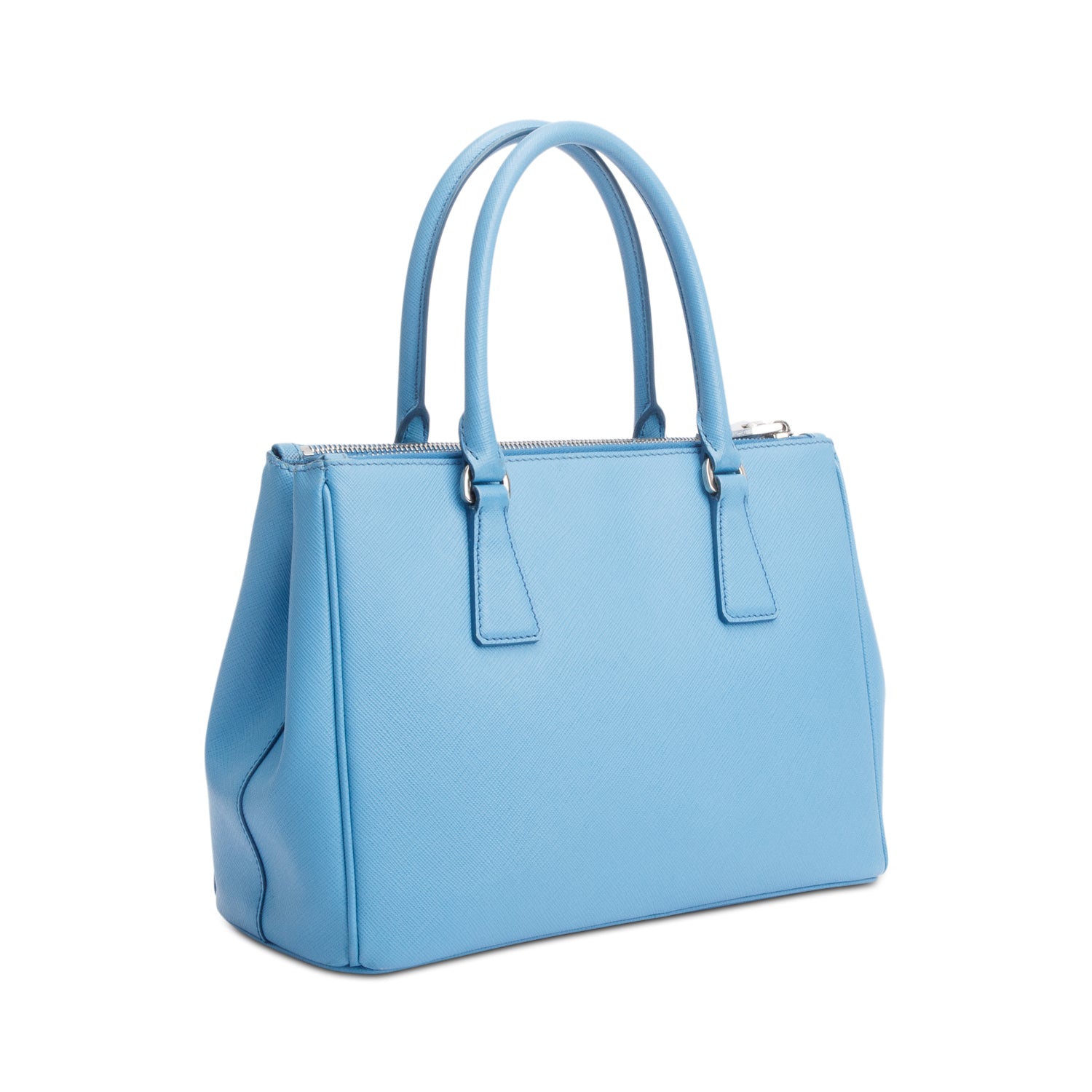 Prada Blue Saffiano Leather Small Double Zip Galleria Tote w/ Strap