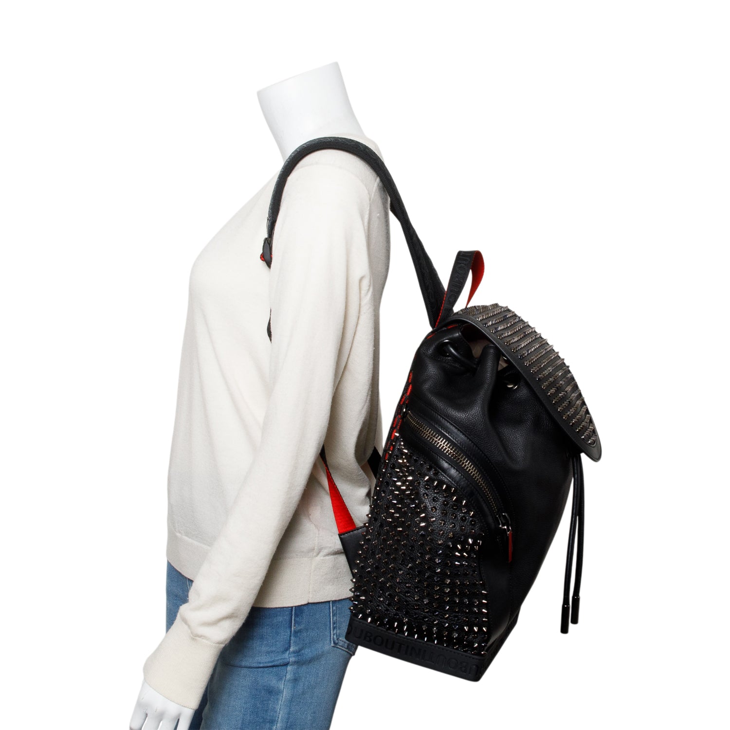 Christian Louboutin Black Calfskin Leather Explorafunk Backpack w/ Strap