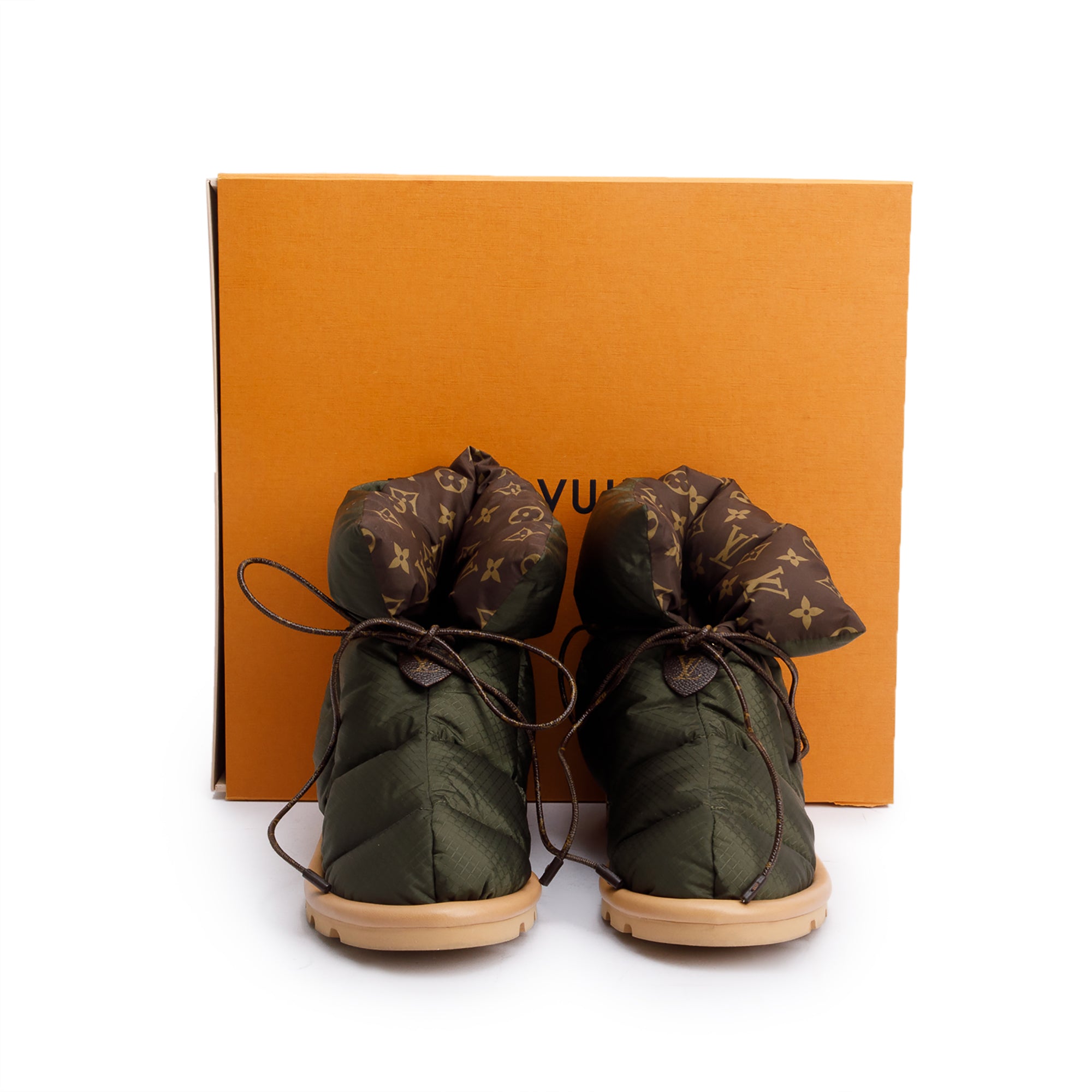 Louis Vuitton 2020 Green Nylon Lace-Up Pillow Comfort Ankle Boots, Size 38 w/ Box