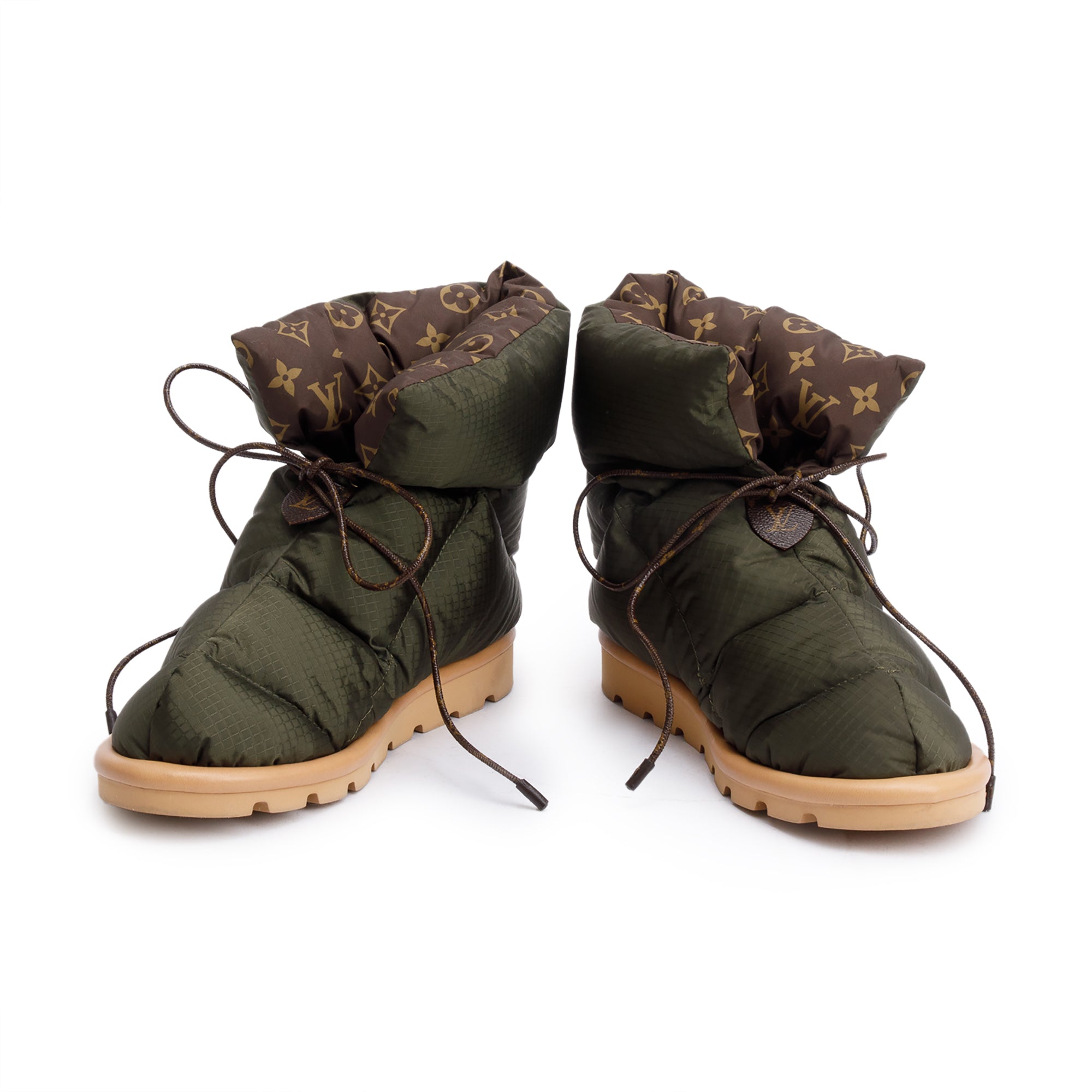 Louis Vuitton 2020 Green Nylon Lace-Up Pillow Comfort Ankle Boots, Size 38 w/ Box