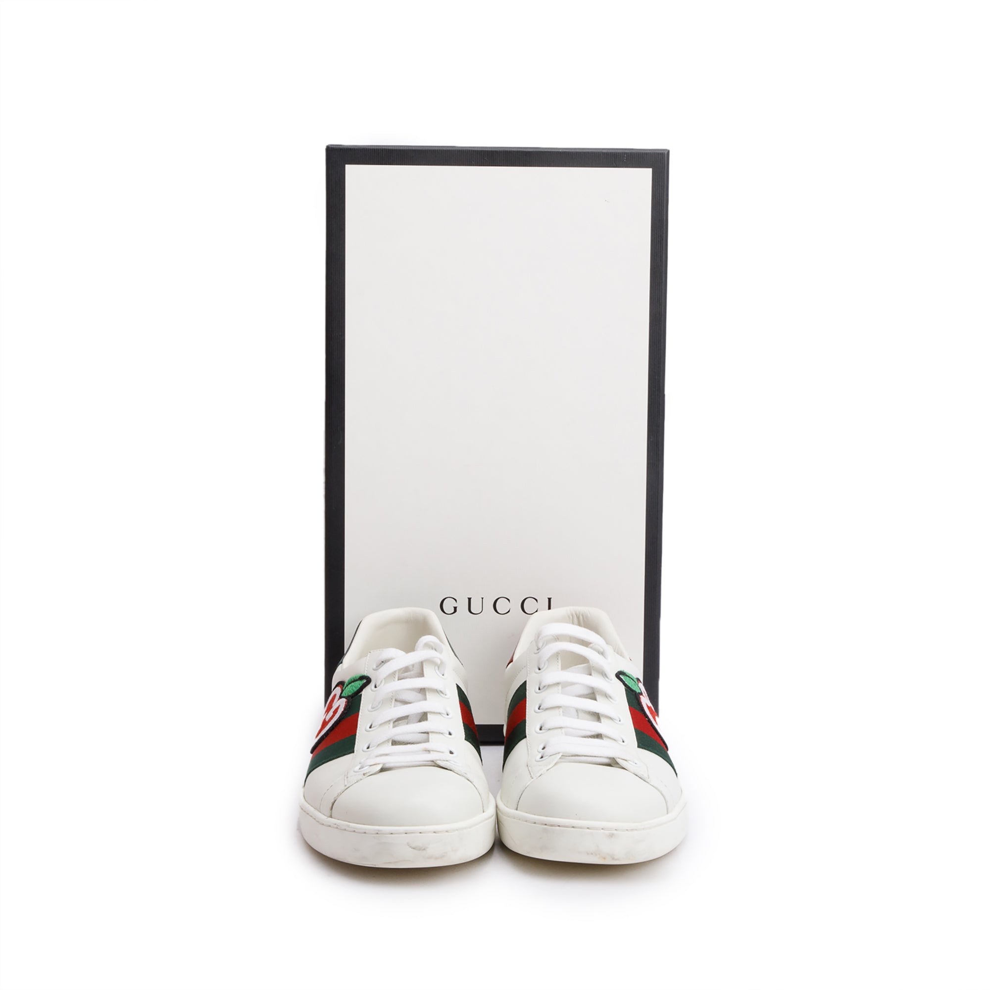 Gucci White Leather Embroidered Web GG Apple Men's Ace Sneakers, Size 8 w/ Box