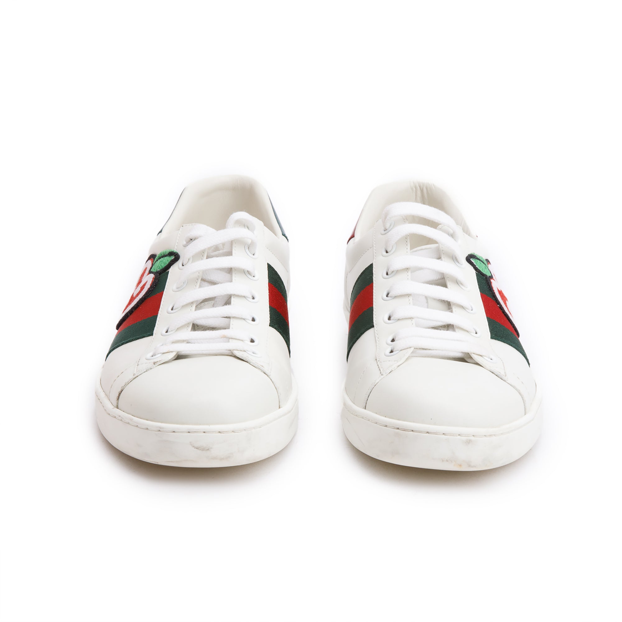 Gucci White Leather Embroidered Web GG Apple Men's Ace Sneakers, Size 8 w/ Box