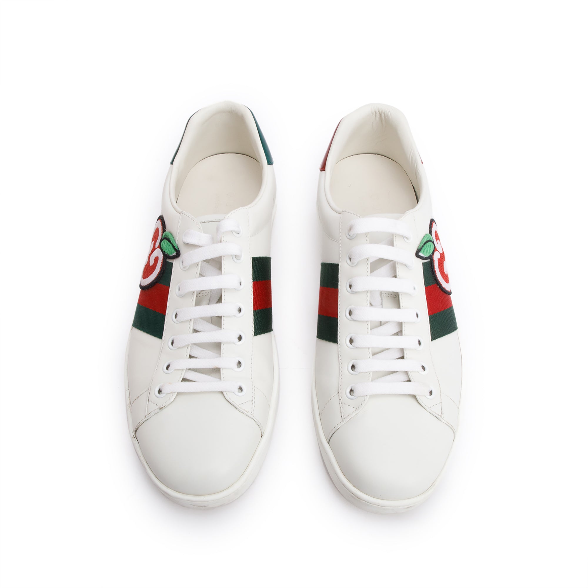 Gucci White Leather Embroidered Web GG Apple Men's Ace Sneakers, Size 8 w/ Box