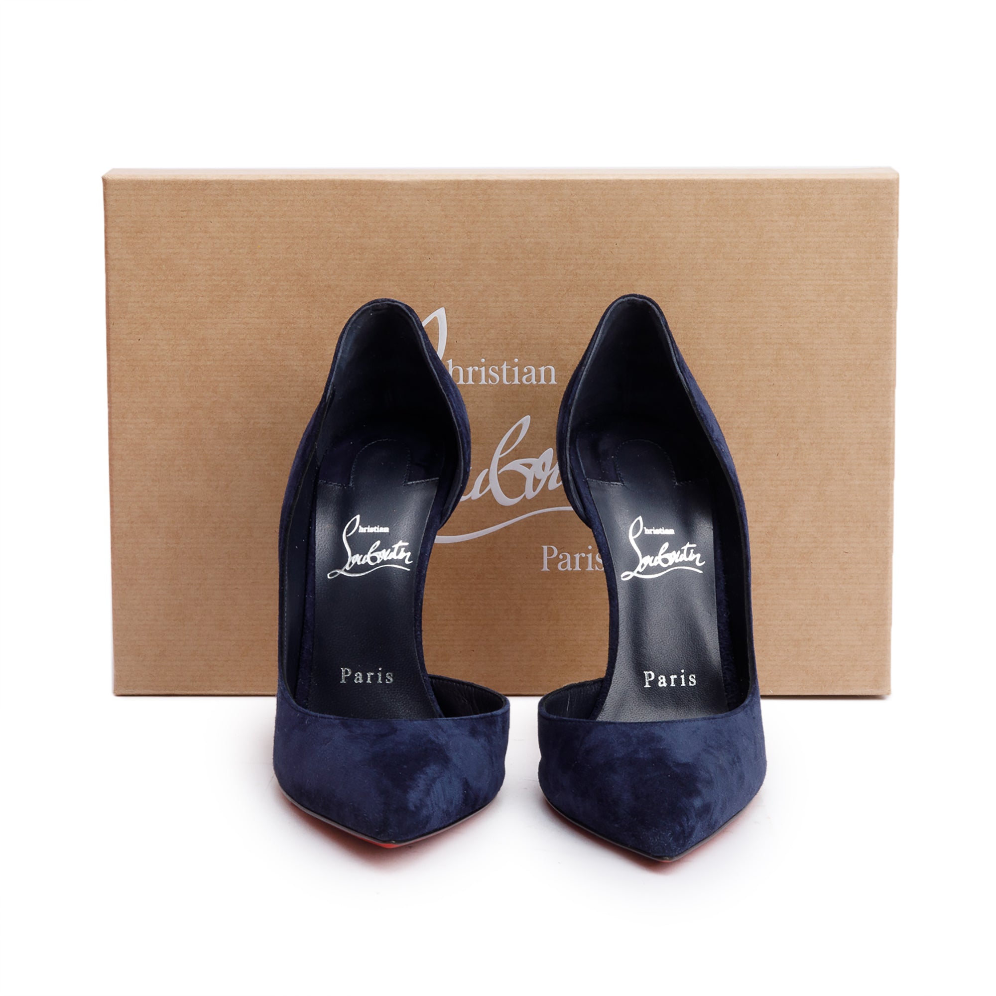 Christian Louboutin Blue Suede Iriza 100 Pumps, Size 39 w/ Box