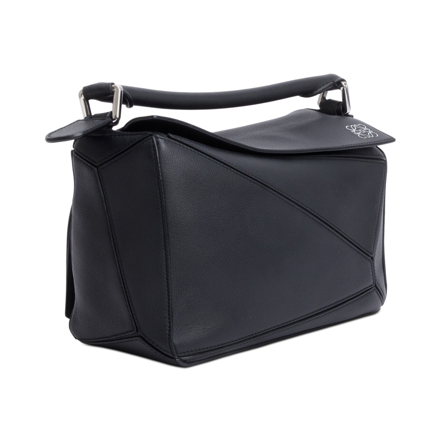 Loewe Black Calfskin Leather Small Puzzle Edge Bag w/ Strap