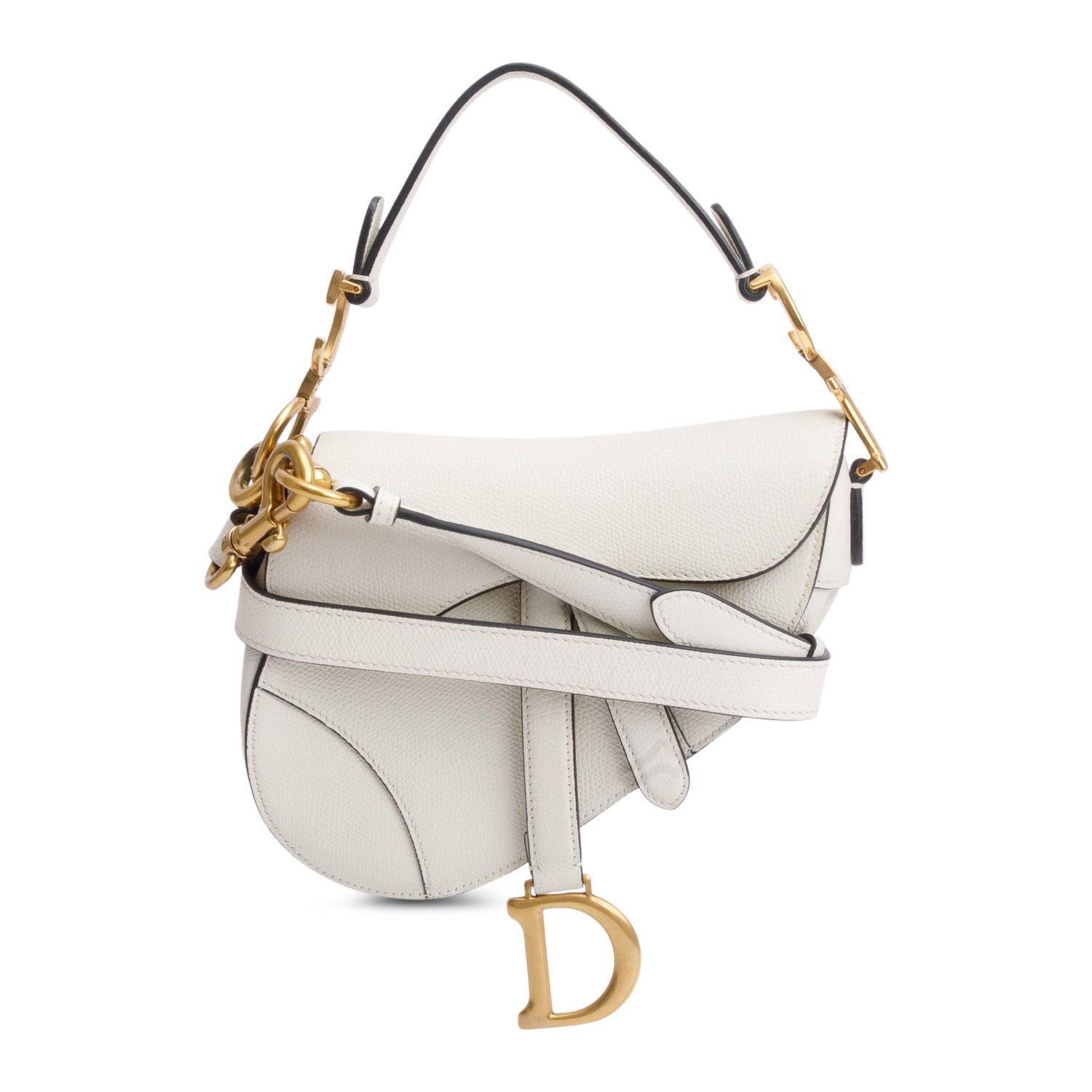 Christian Dior White Grained Calfskin Leather Mini Saddle Bag w/ Strap
