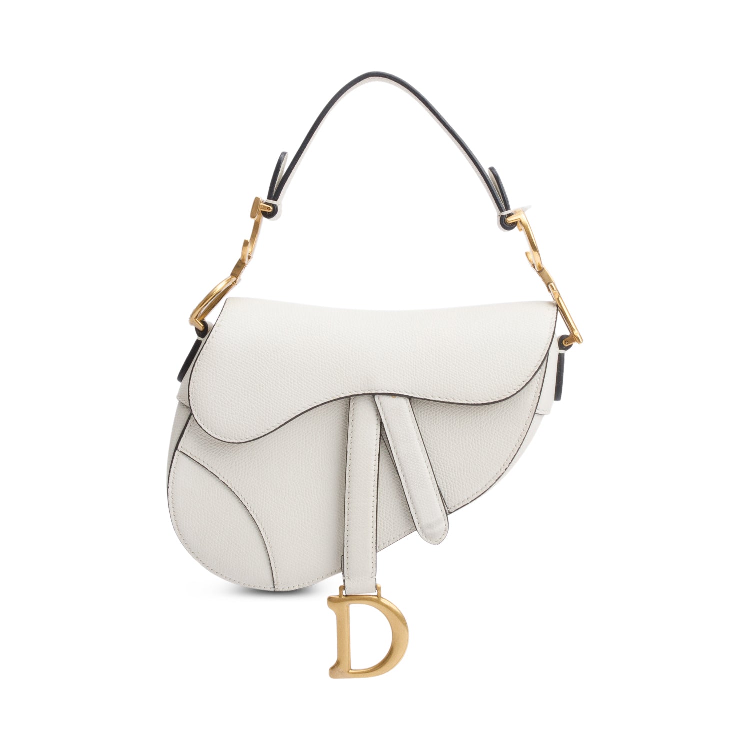 Christian Dior White Grained Calfskin Leather Mini Saddle Bag w/ Strap