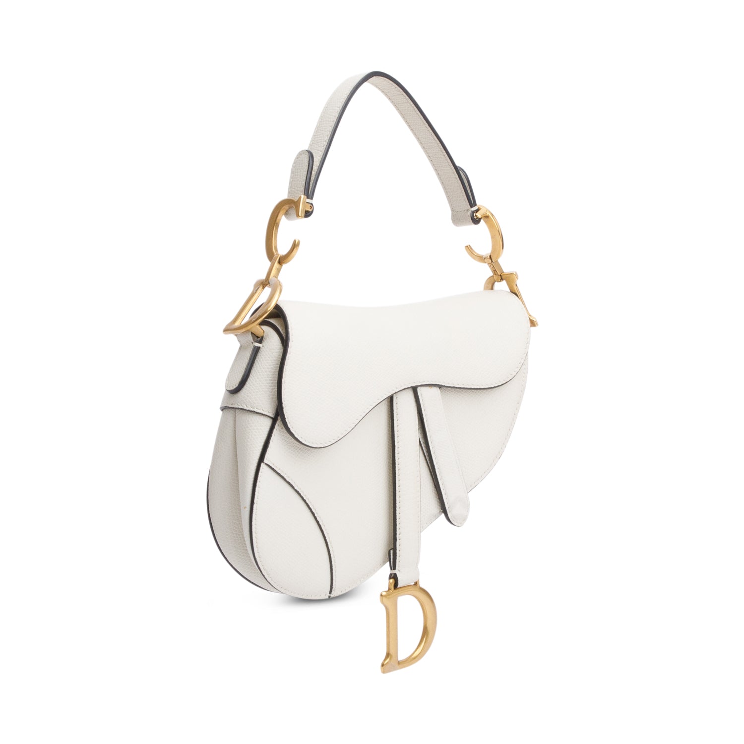 Christian Dior White Grained Calfskin Leather Mini Saddle Bag w/ Strap