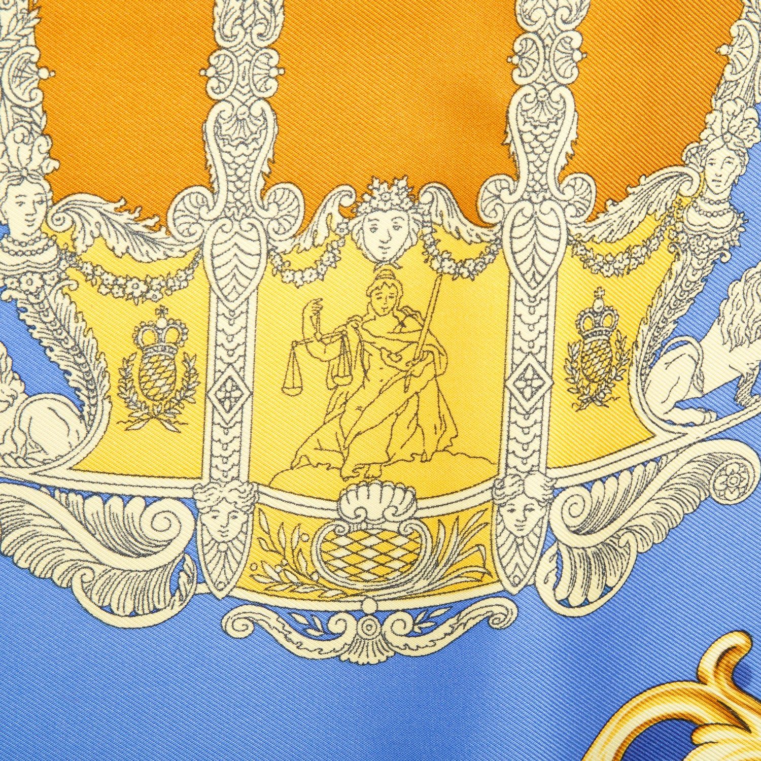 Hermes Blue Multicolor 'Carrolses d'Or' Silk Scarf 90 w/ Box