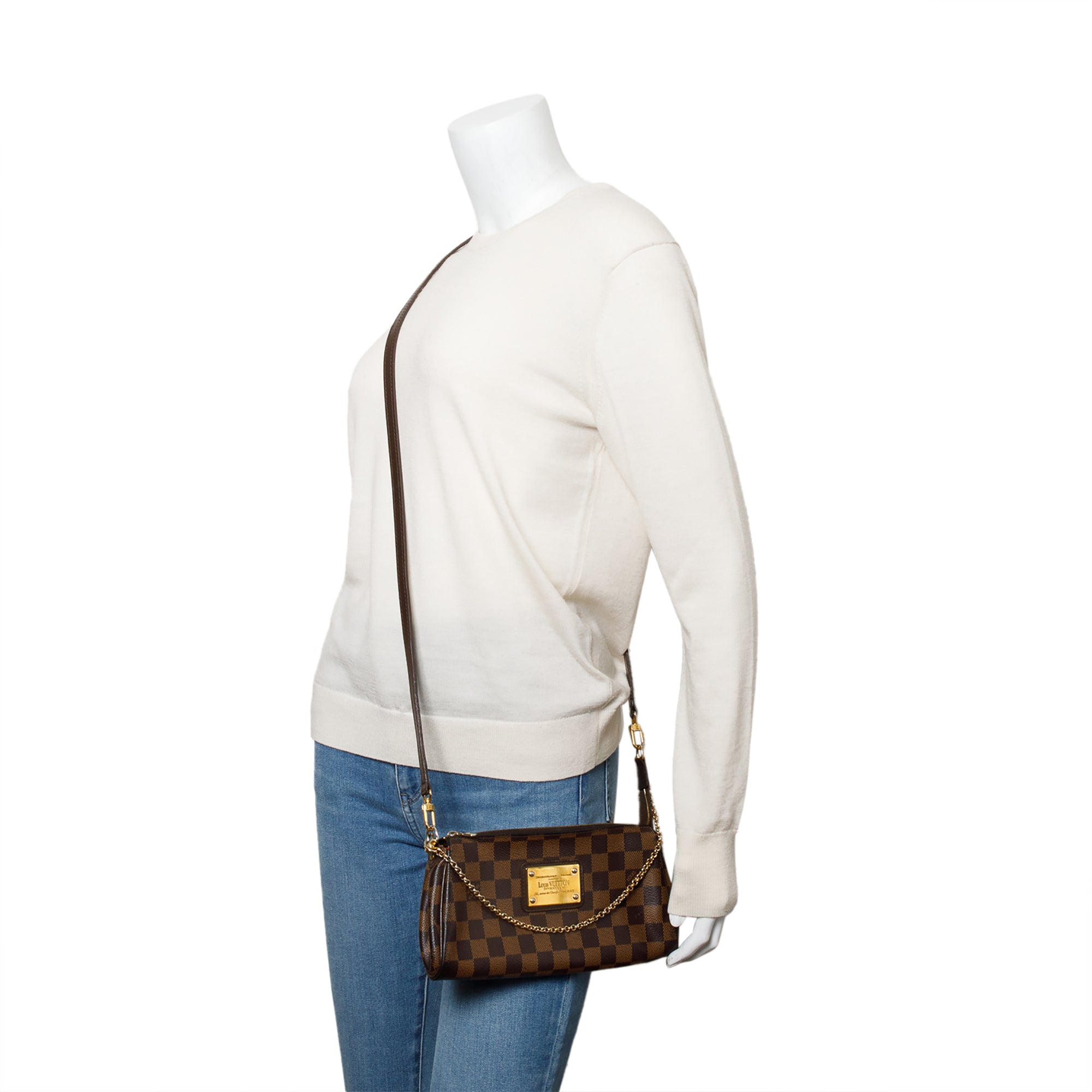 Louis Vuitton Damier Ebene Eva Clutch w/ Strap & Box