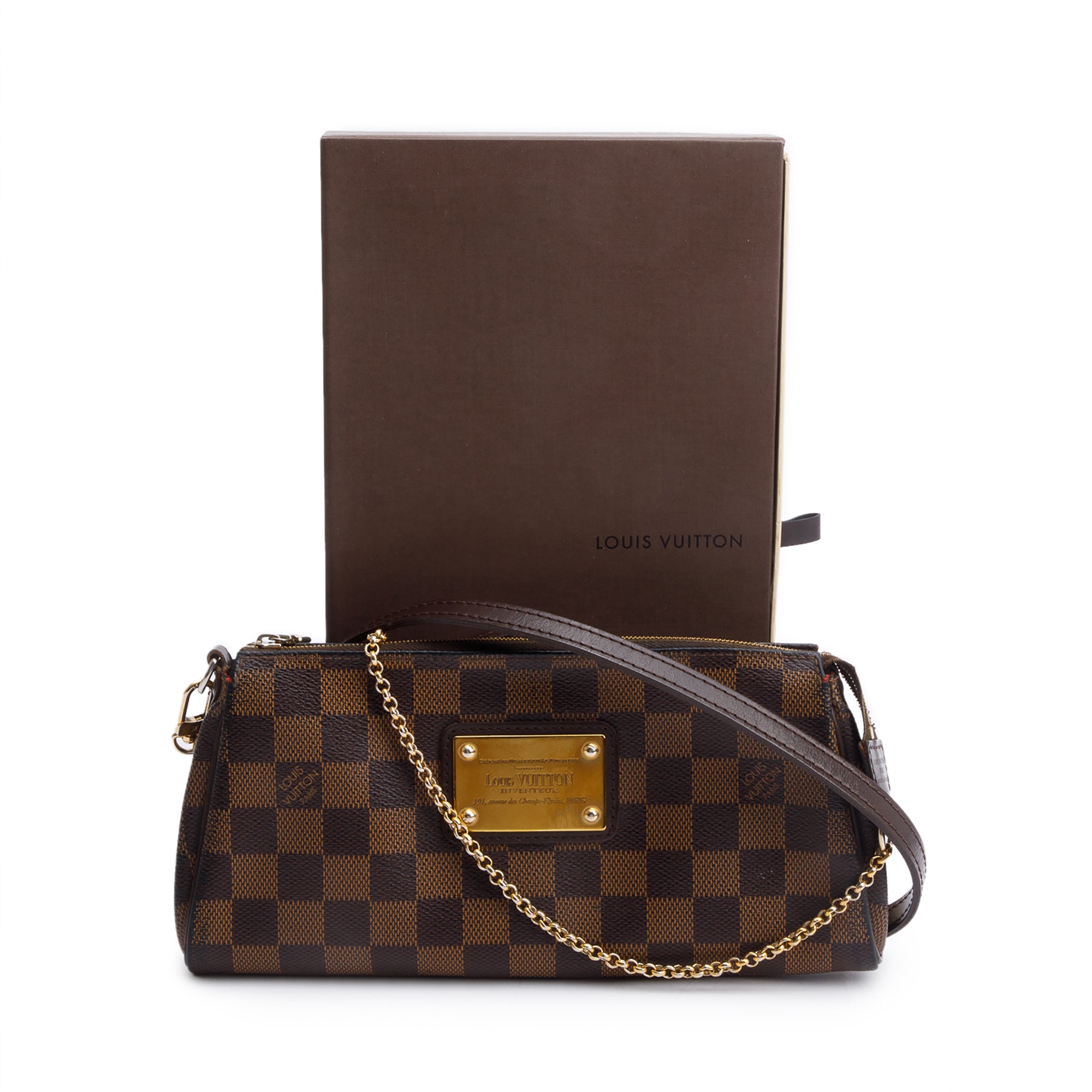 Louis Vuitton Damier Ebene Eva Clutch w/ Strap & Box