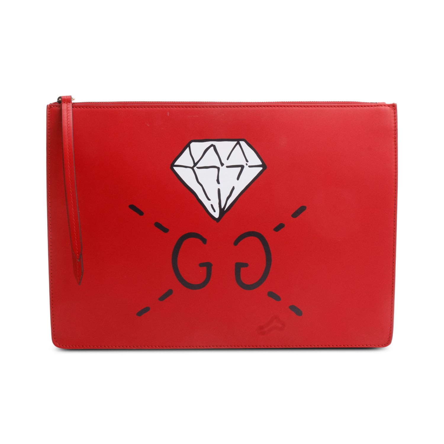 Gucci Red Calfskin Leather Ghost GG Diamond Messenger Bag w/ Strap