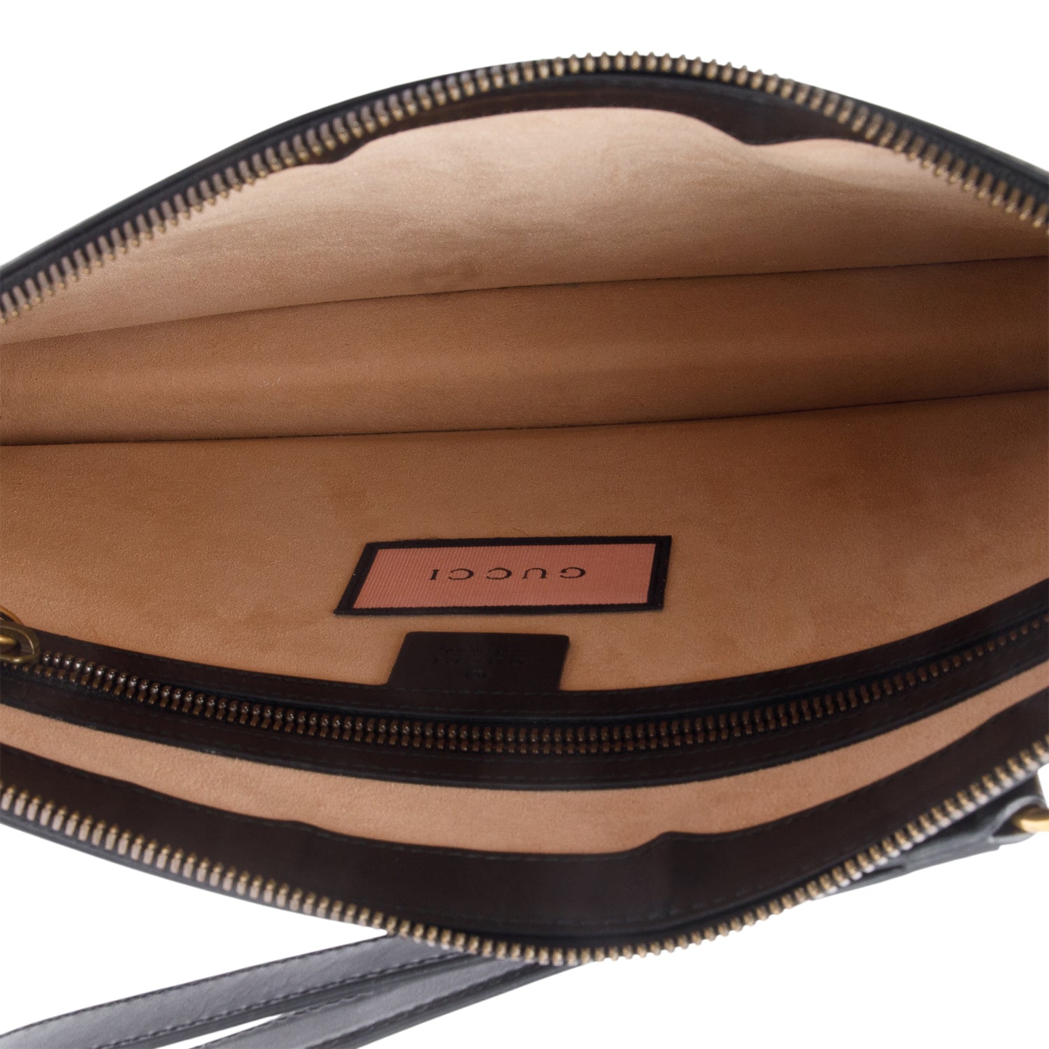 Gucci Black Calfskin Leather 'Life Is Gucci' Print Wristlet Pouch