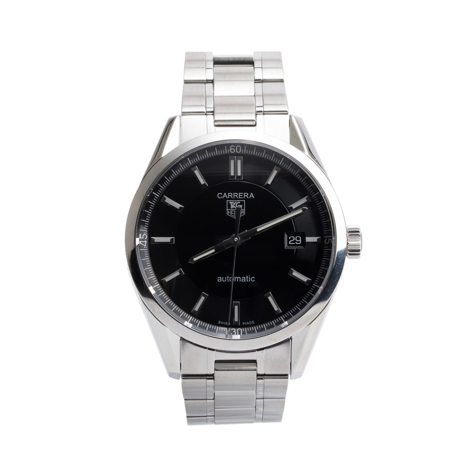 Tag Heuer Stainless Steel Carrera Calibre 5 39 MM Automatic Watch Black Dial WV211B w/ Box