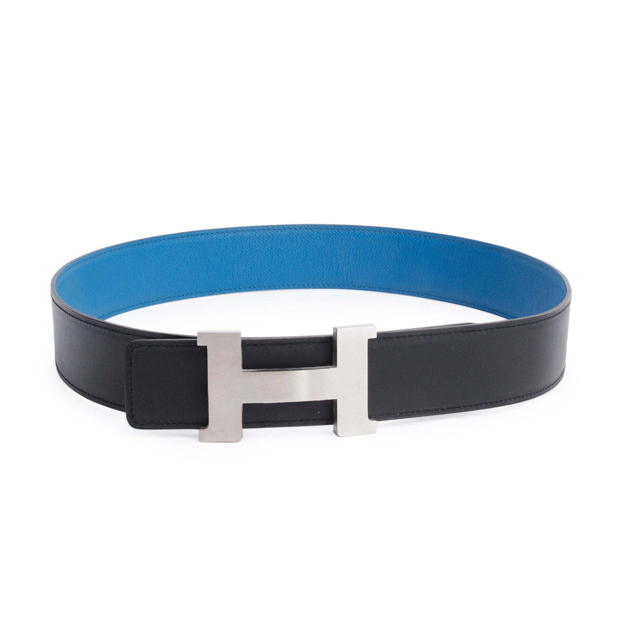 Hermes Noir Box Bleu Zellige Togo Leather Reversible 40 MM Constance Belt Kit, Size 90