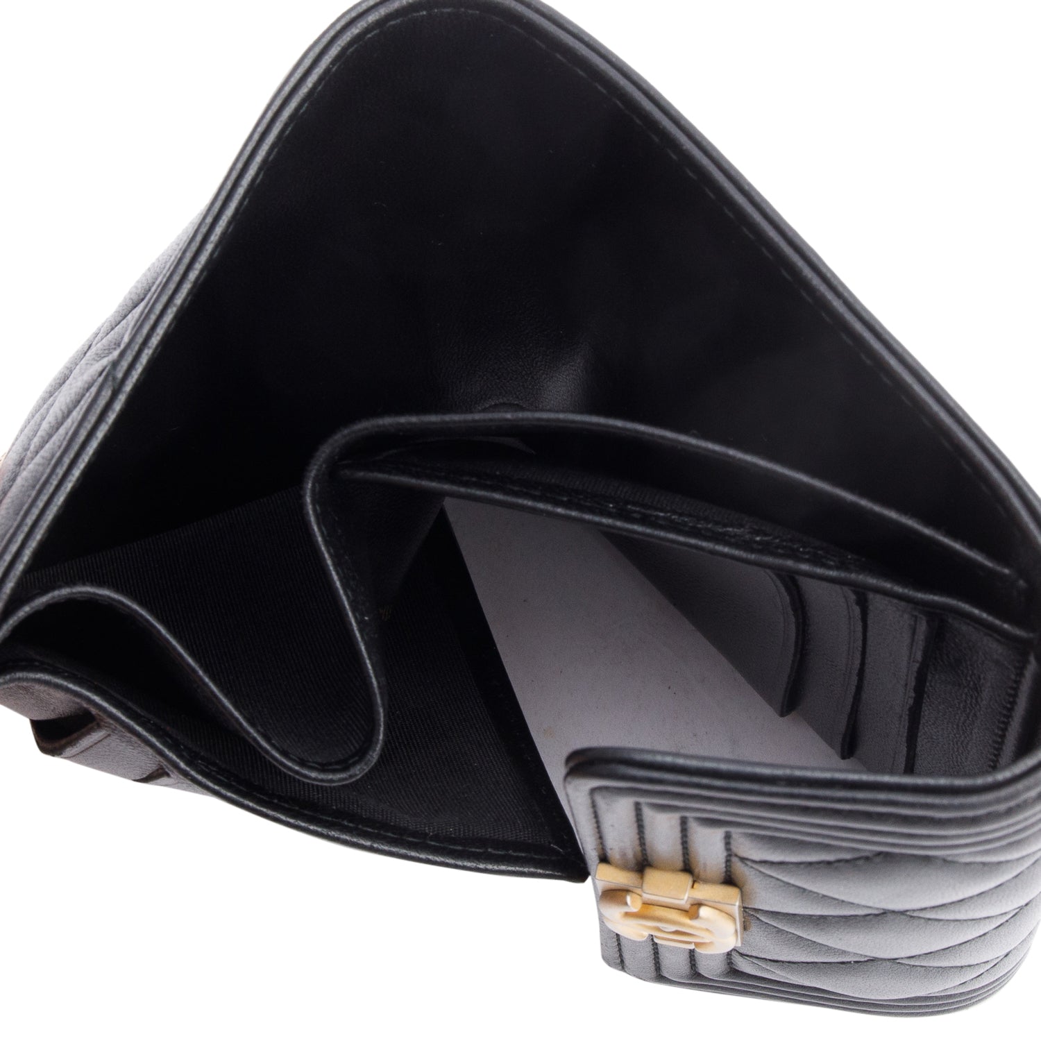 Chanel Black Quilted Lambskin Boy Flap Compact Wallet