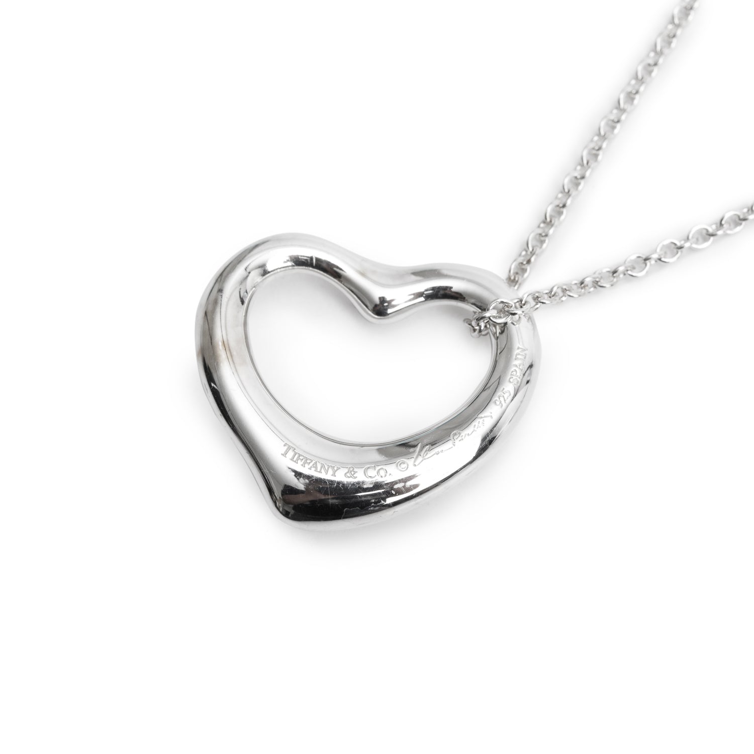Tiffany & Co. Elsa Peretti Sterling Silver Diamond 22 MM Open Heart Pendant Necklace w/ Box