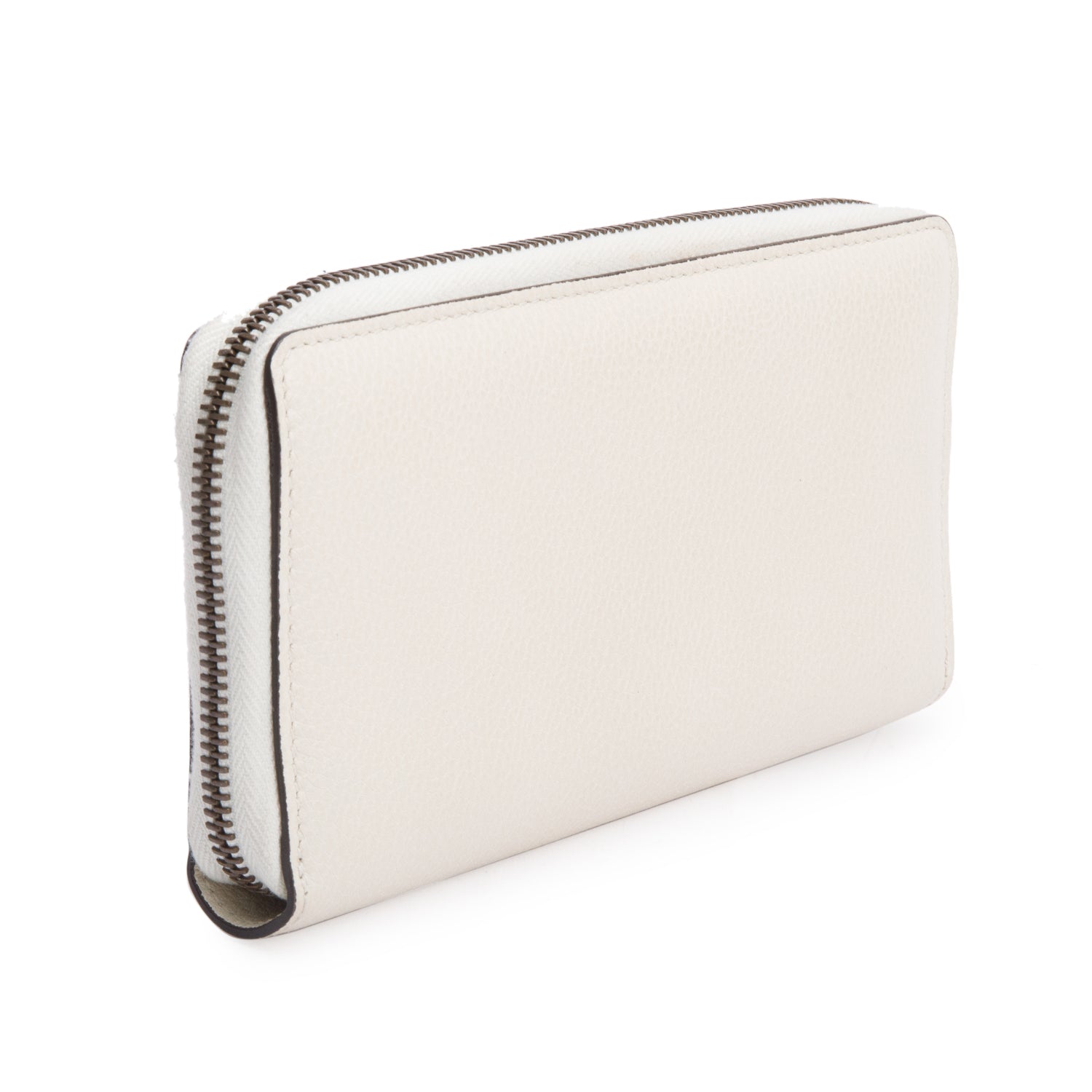 Gucci White Calfskin Leather Logo Zip Around Wallet