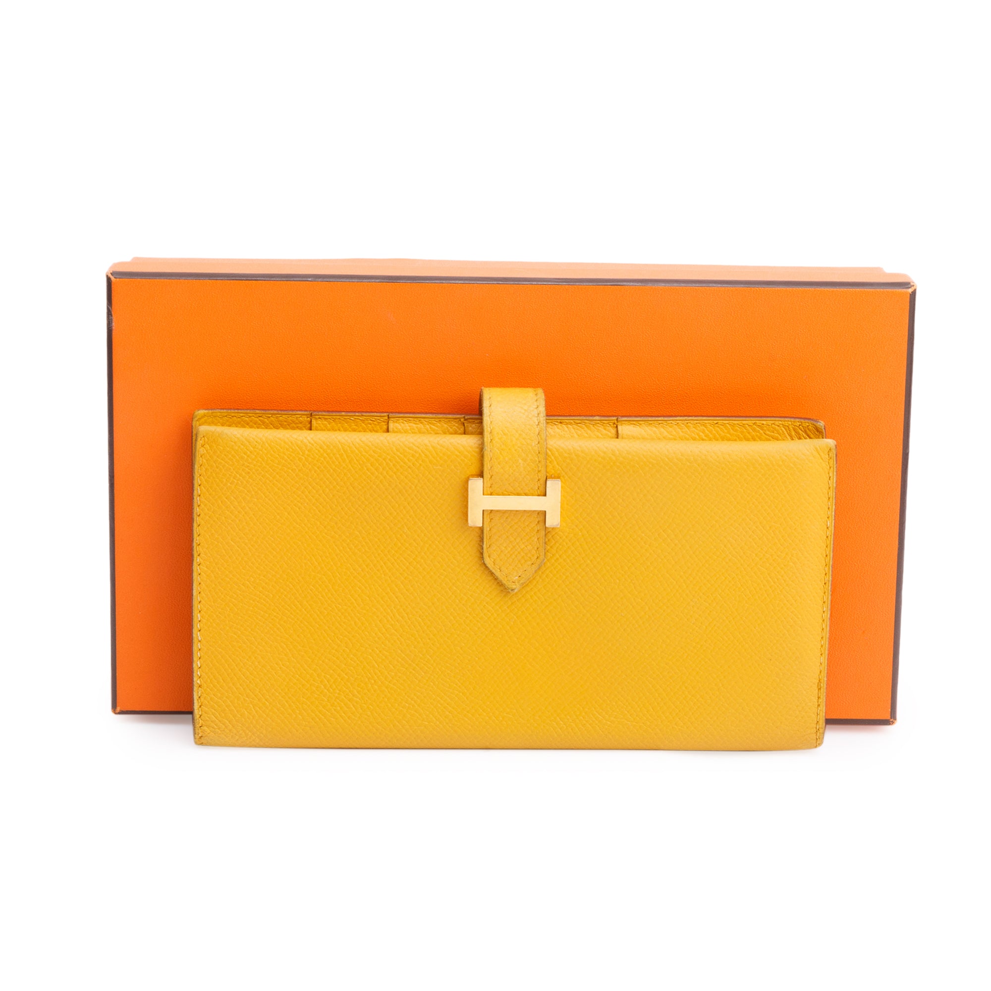 Hermes Jaune Epsom Leather Bearn Gusset Wallet w/ Box