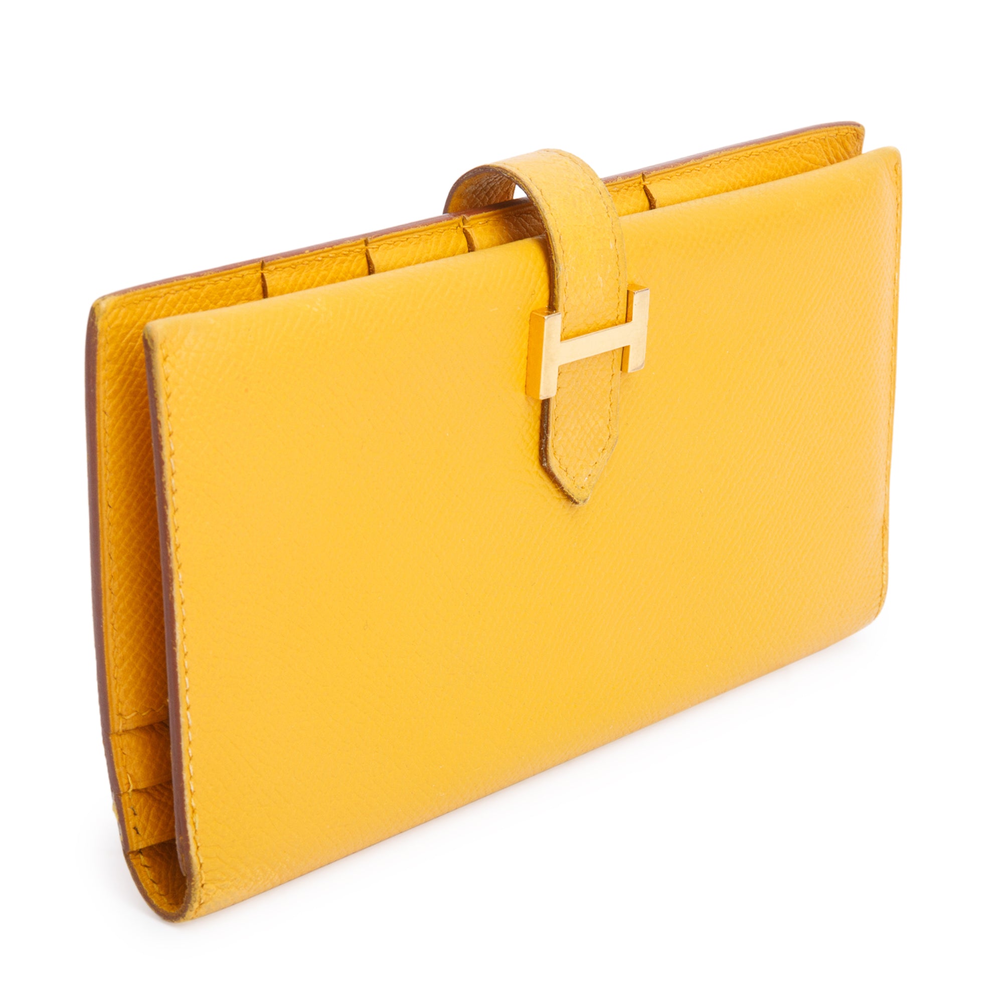 Hermes Jaune Epsom Leather Bearn Gusset Wallet w/ Box