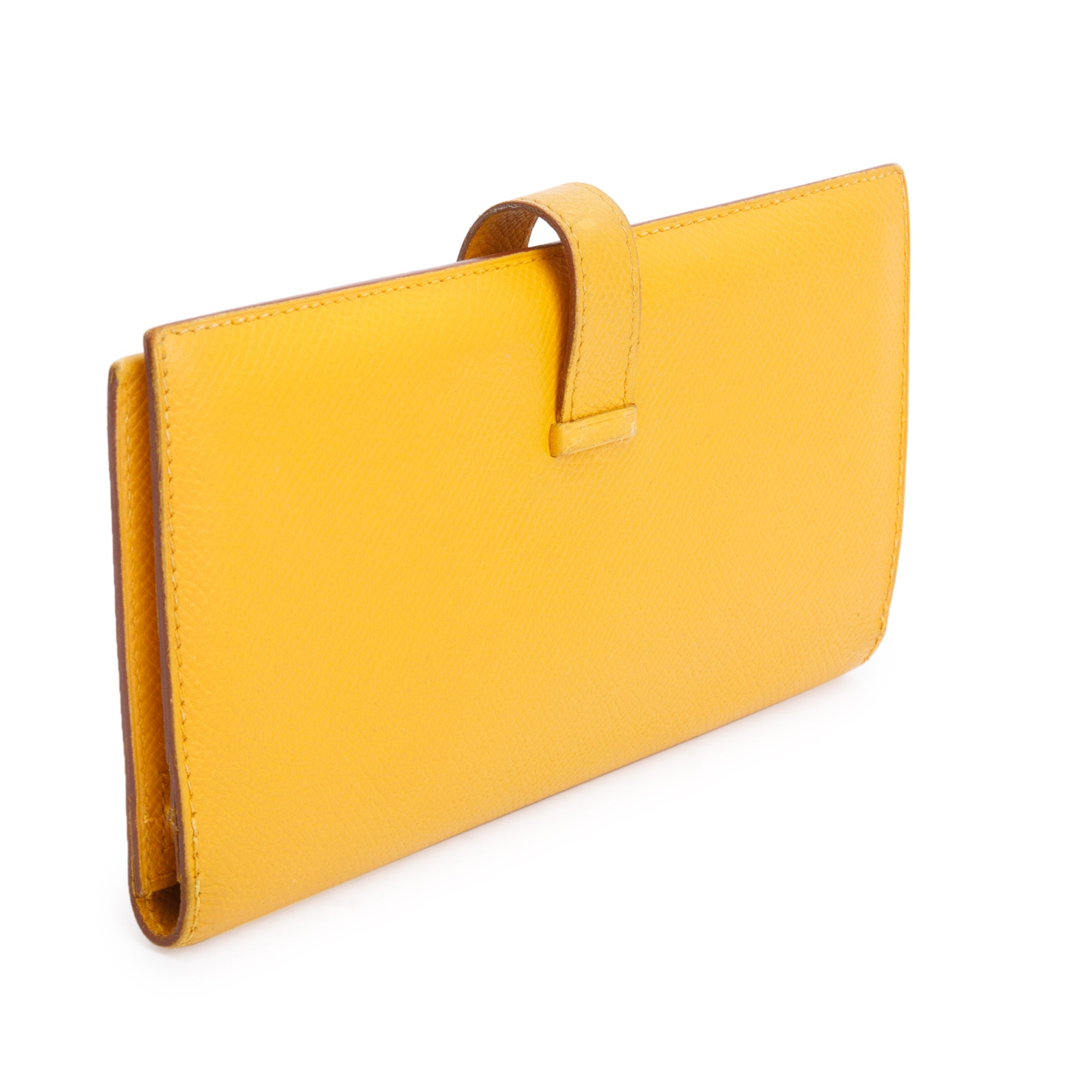Hermes Jaune Epsom Leather Bearn Gusset Wallet w/ Box
