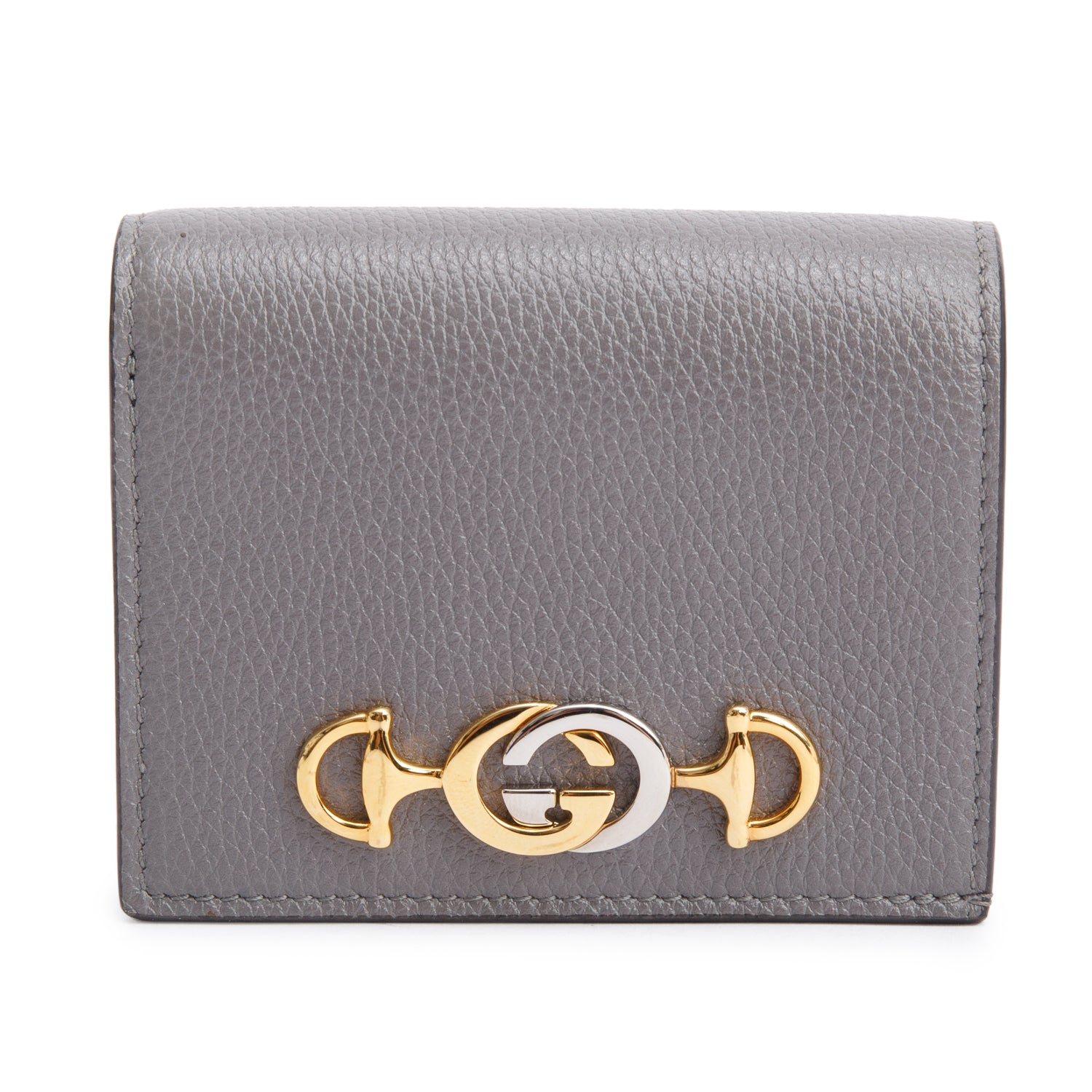 Gucci Grey Calfskin Leather Zumi Chain Card Case Wallet w/ Box