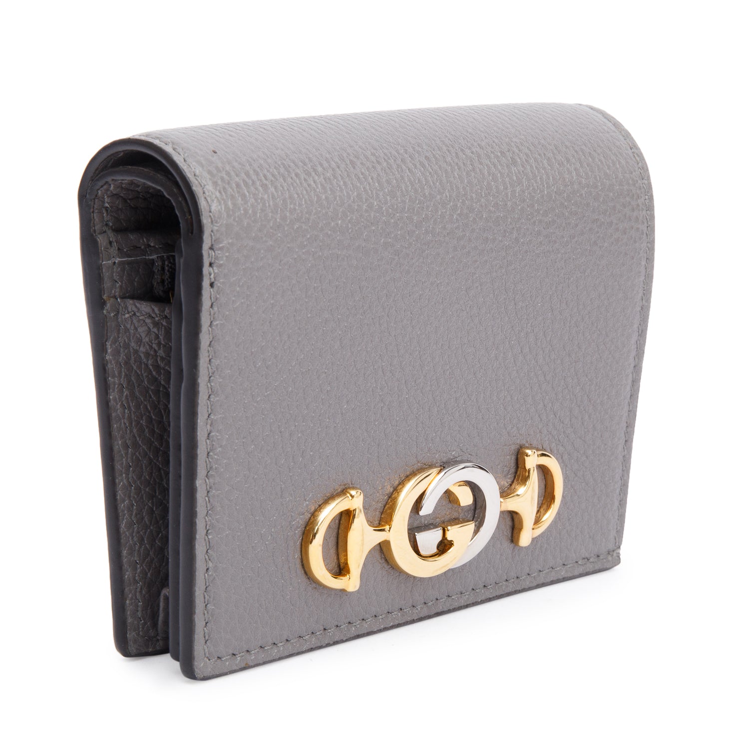 Gucci Grey Calfskin Leather Zumi Chain Card Case Wallet w/ Box