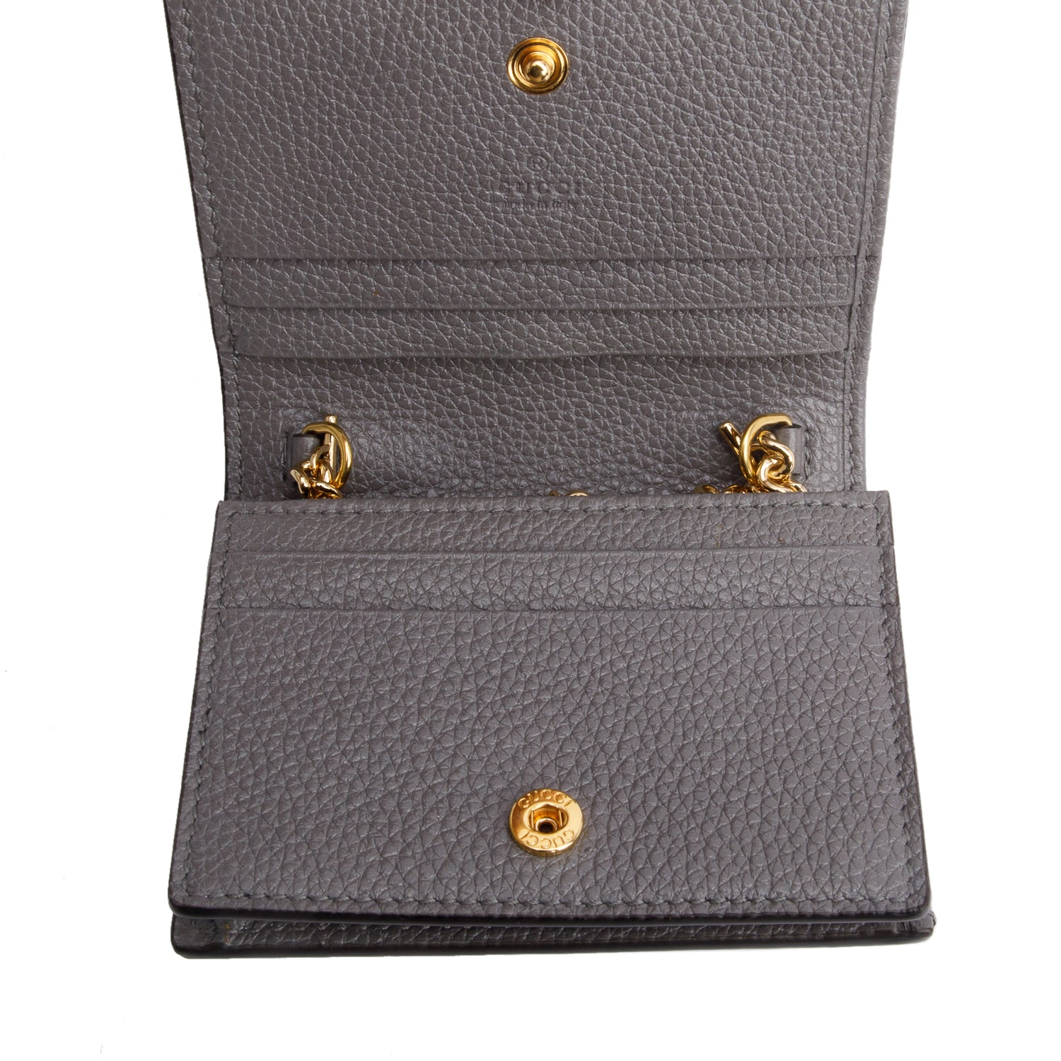 Gucci Grey Calfskin Leather Zumi Chain Card Case Wallet w/ Box