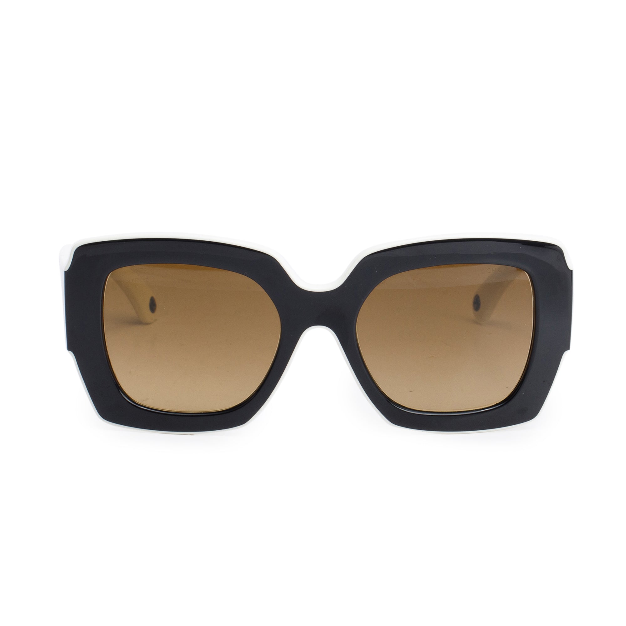 Chanel 6059 Black/White Acetate Polarized CC Logo Square Sunglasses w/ Box & Case