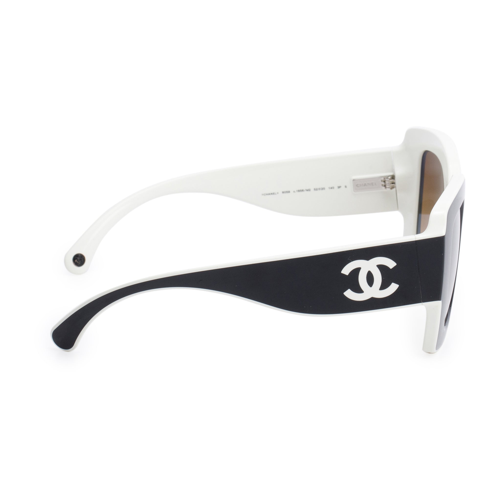 Chanel 6059 Black/White Acetate Polarized CC Logo Square Sunglasses w/ Box & Case
