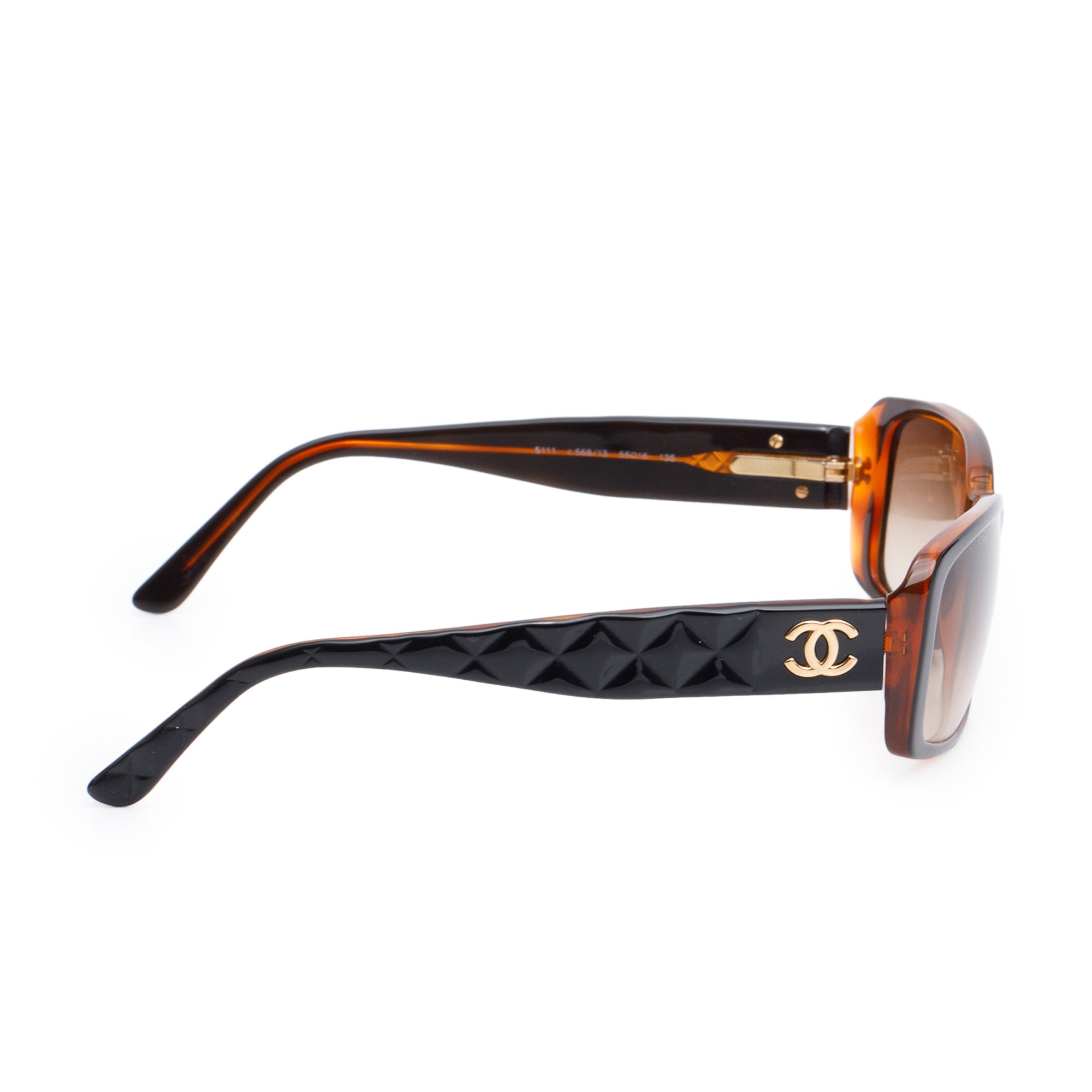 Chanel 5111 Brown Quilted Acetate CC Camellia Rectangle Sunglasses w/ Case