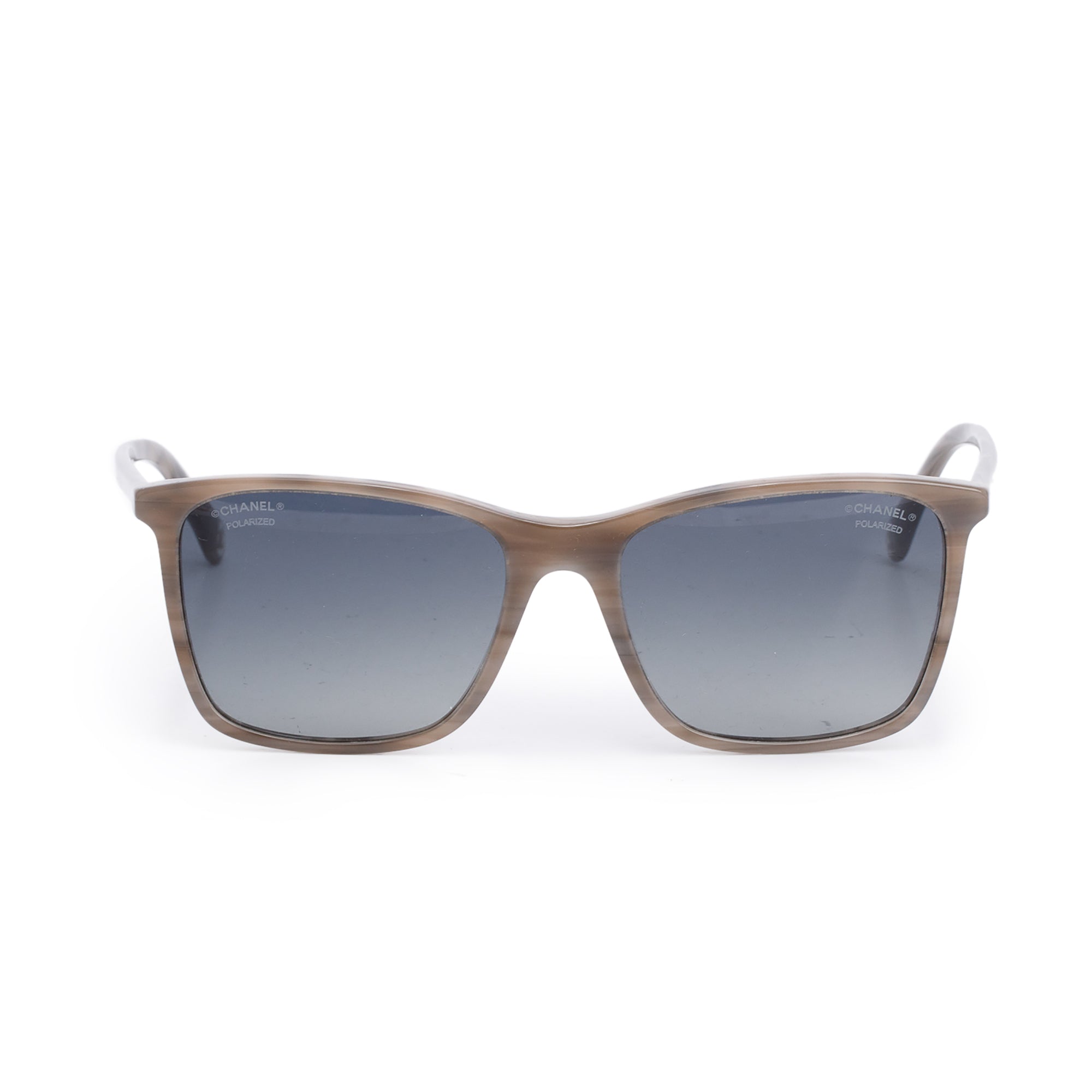 Chanel 5447 Grey Havana Acetate Logo Polarized Square Sunglasses w/ Box & Case