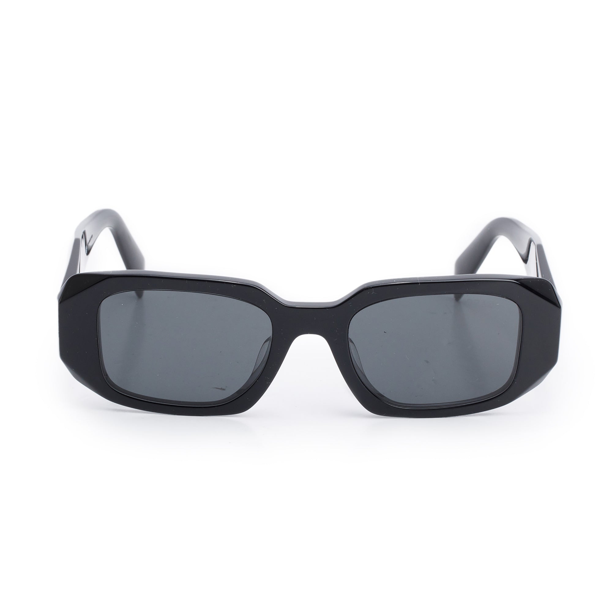 Prada SPR 17W Black Acetate Symbole Rectangular Sunglasses w/ Box & Case