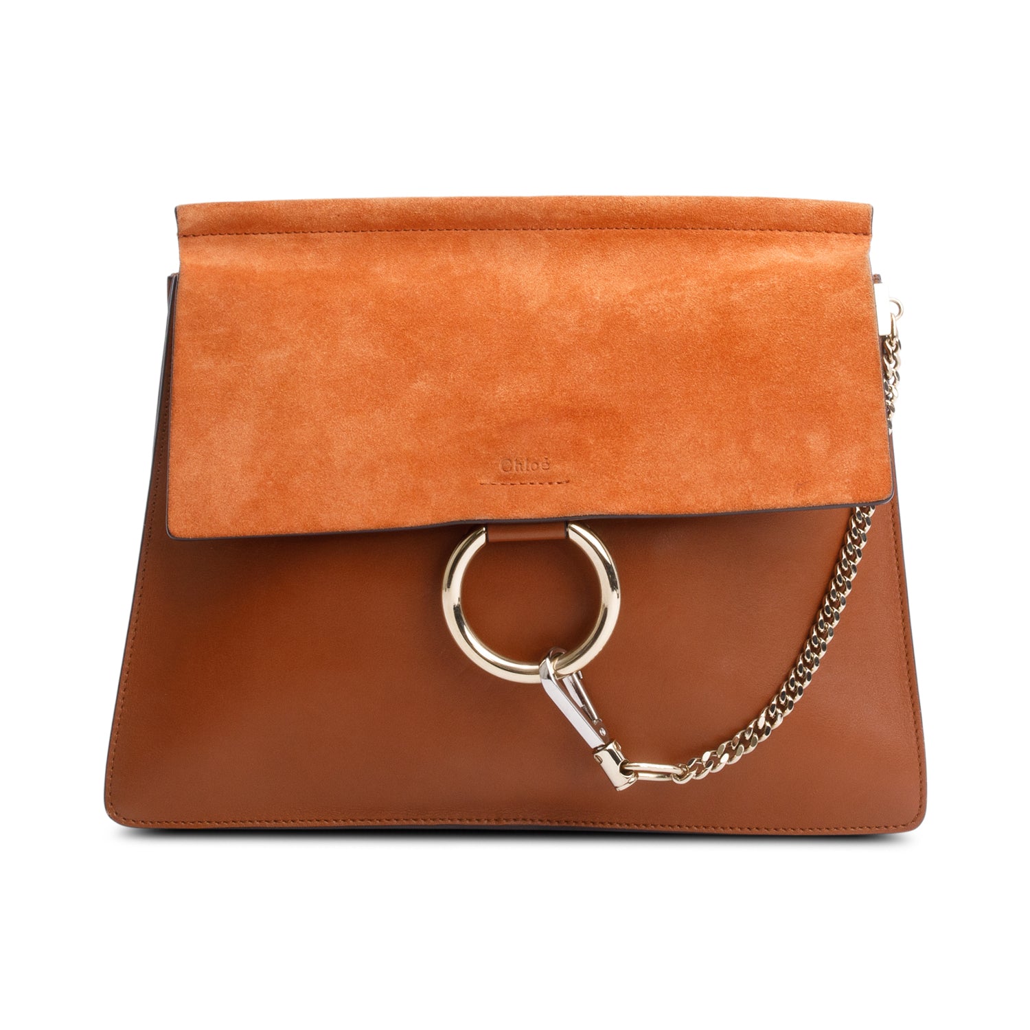 Chloe Brown Calfskin Leather Suede Trim Medium Faye Shoulder Bag