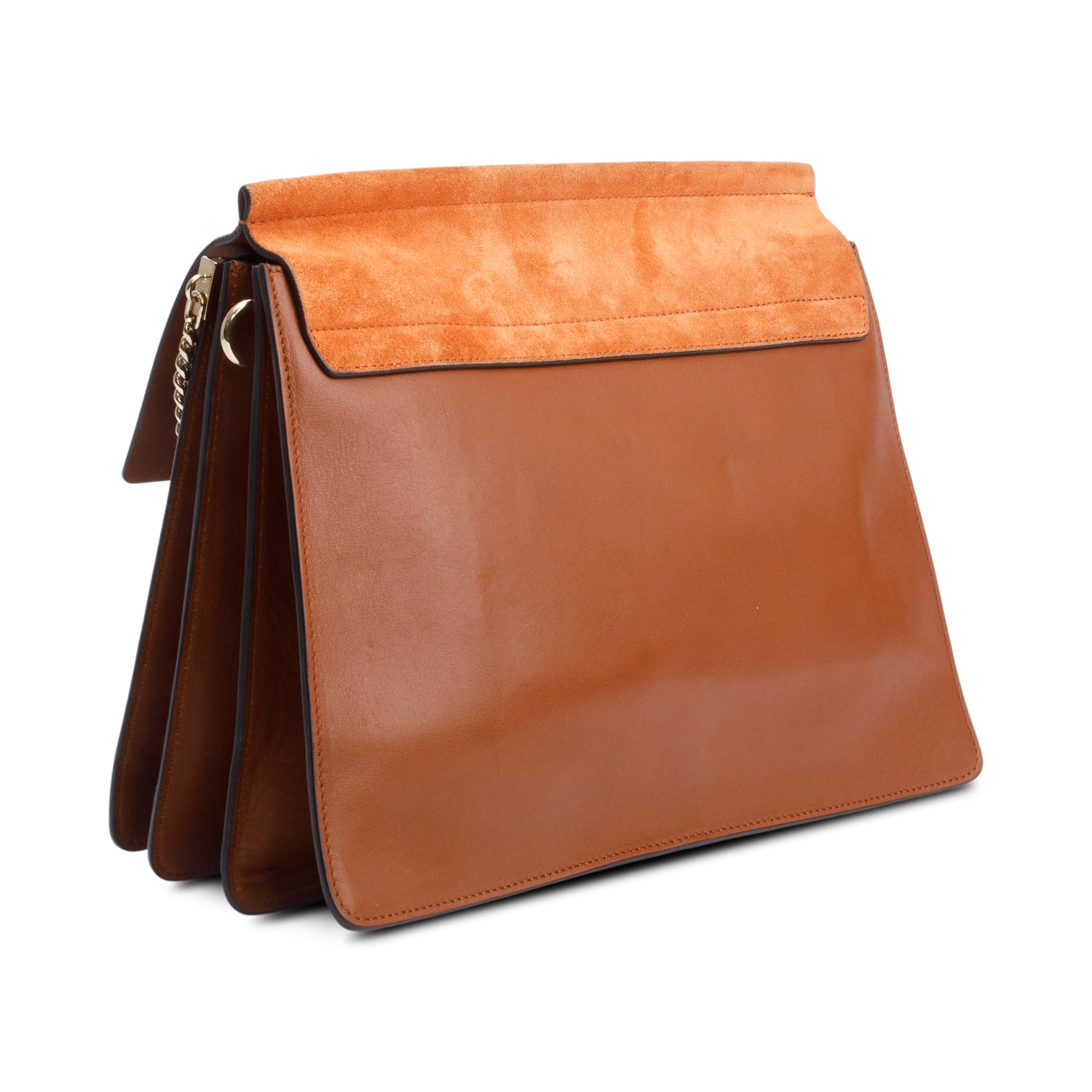 Chloe Brown Calfskin Leather Suede Trim Medium Faye Shoulder Bag