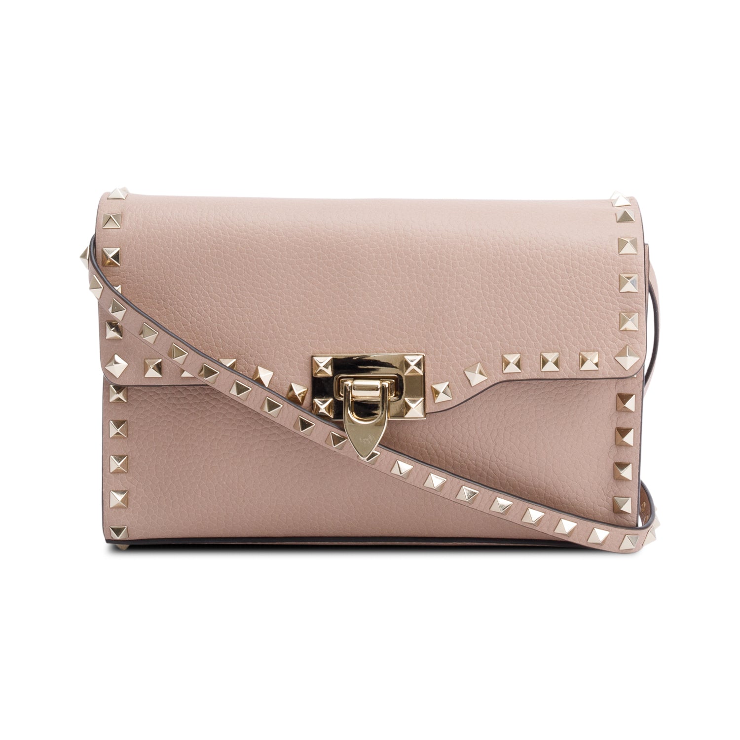 Valentino Pink Grained Calfskin Leather Rockstud Crossbody Bag