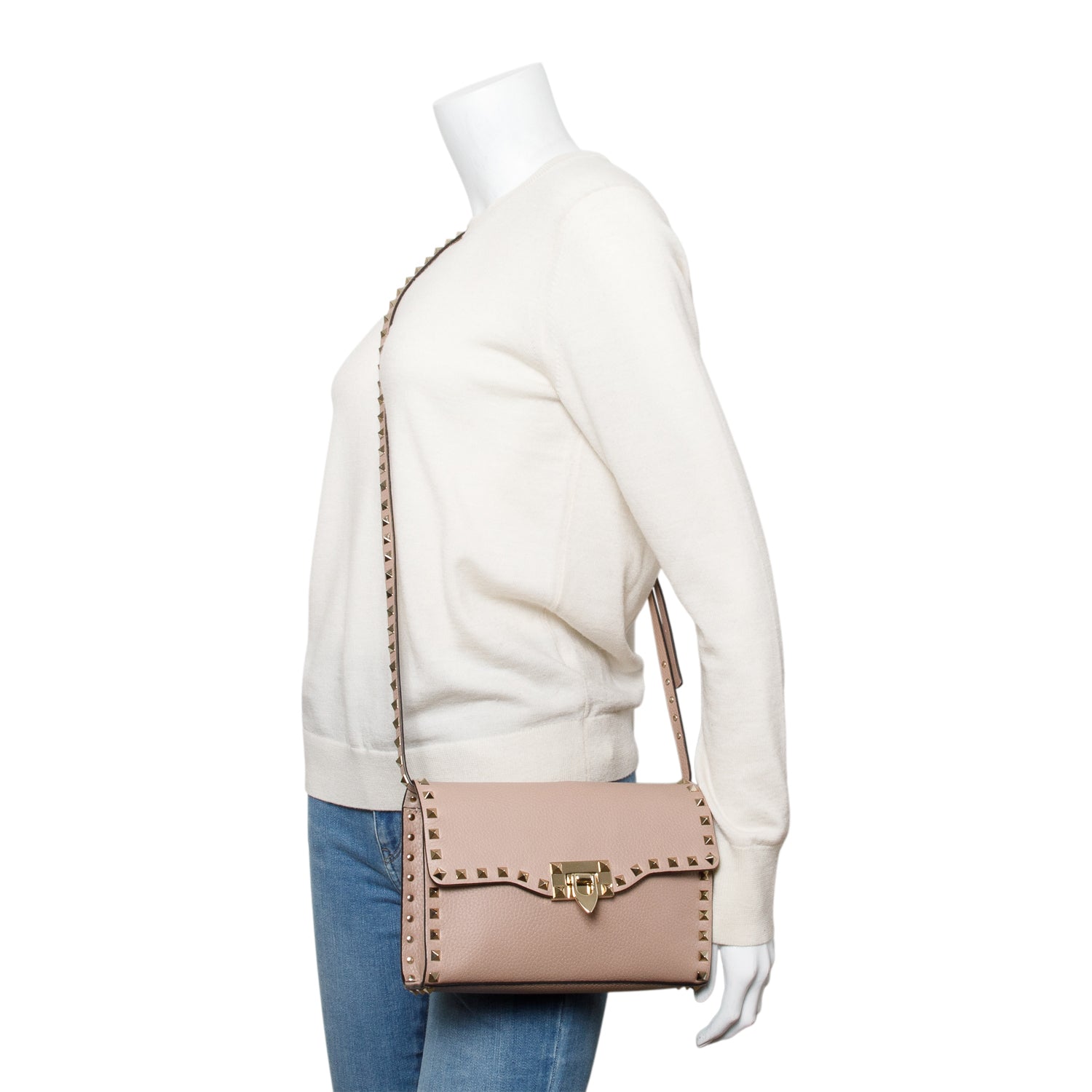 Valentino Pink Grained Calfskin Leather Rockstud Crossbody Bag