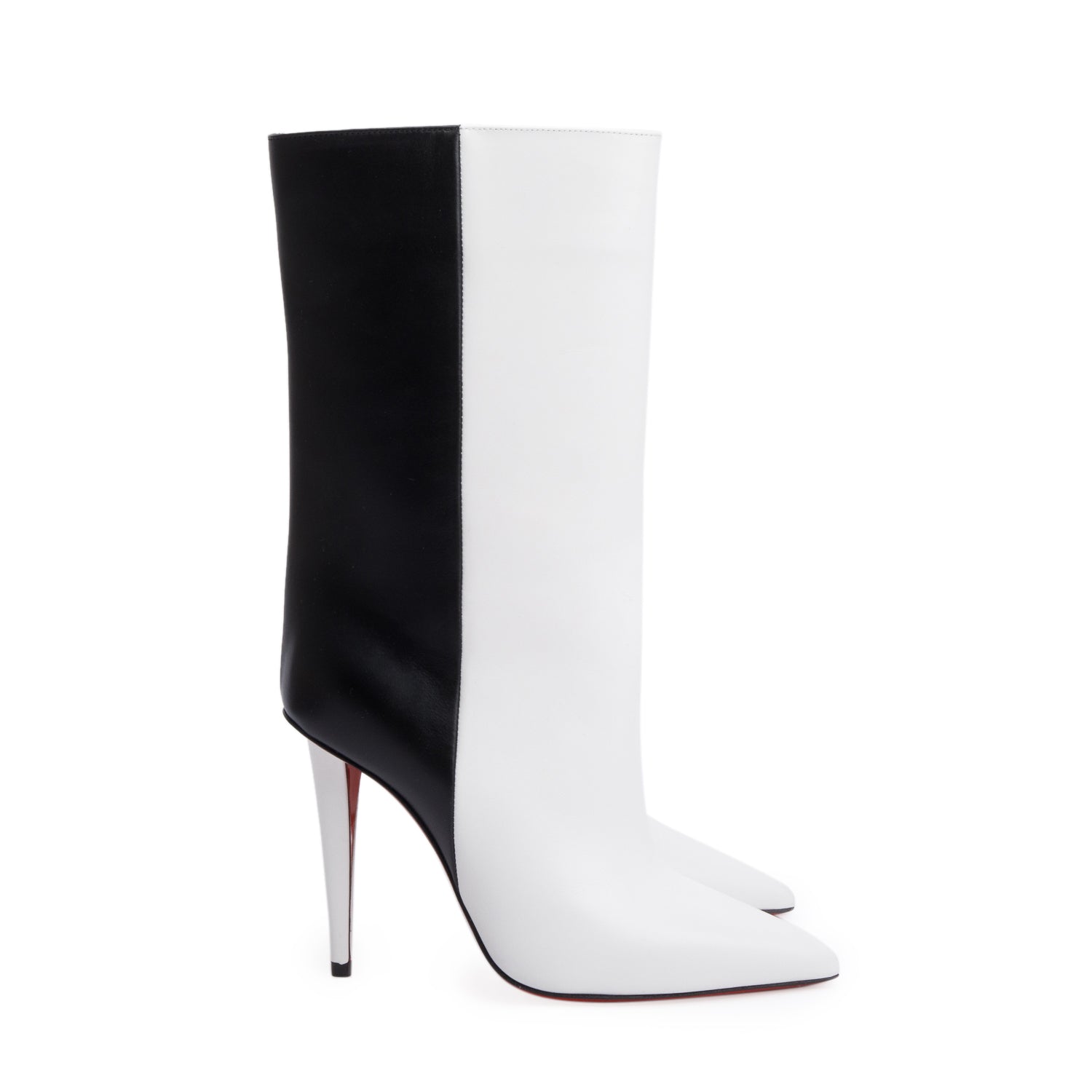 Christian Louboutin Black & White Calfskin Leather Astrilarge Booty 100 Boots, Size 36