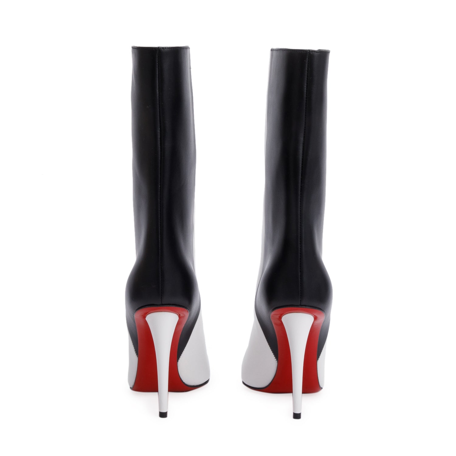 Christian Louboutin Black & White Calfskin Leather Astrilarge Booty 100 Boots, Size 36