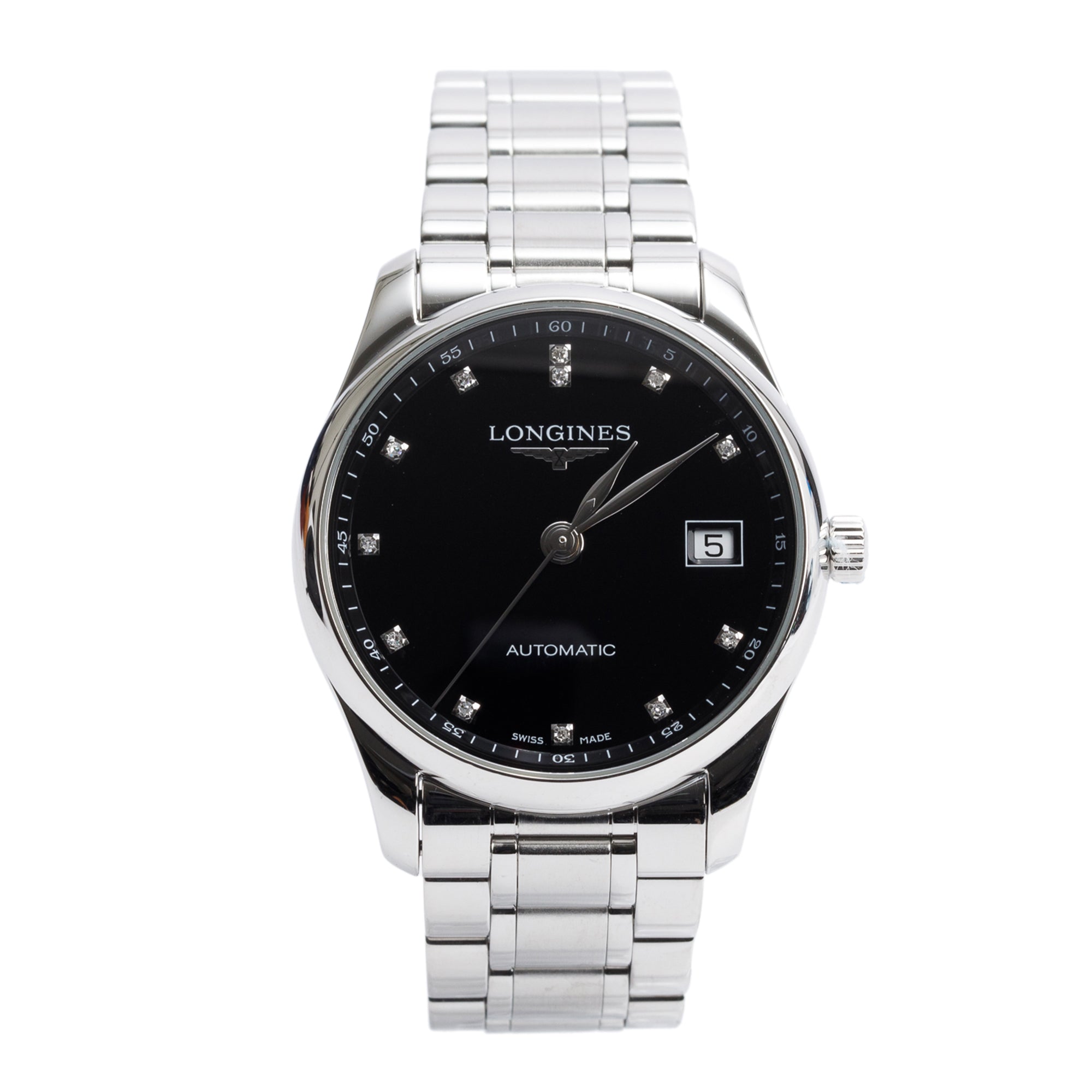 Longines Stainless Steel Master Collection 36 MM Automatic Watch Black Diamond Dial