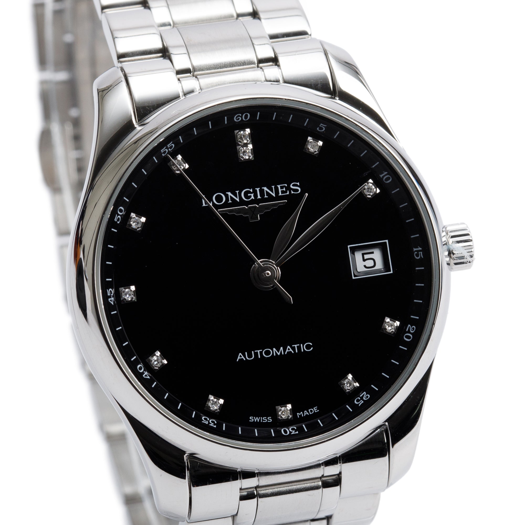 Longines Stainless Steel Master Collection 36 MM Automatic Watch Black Diamond Dial