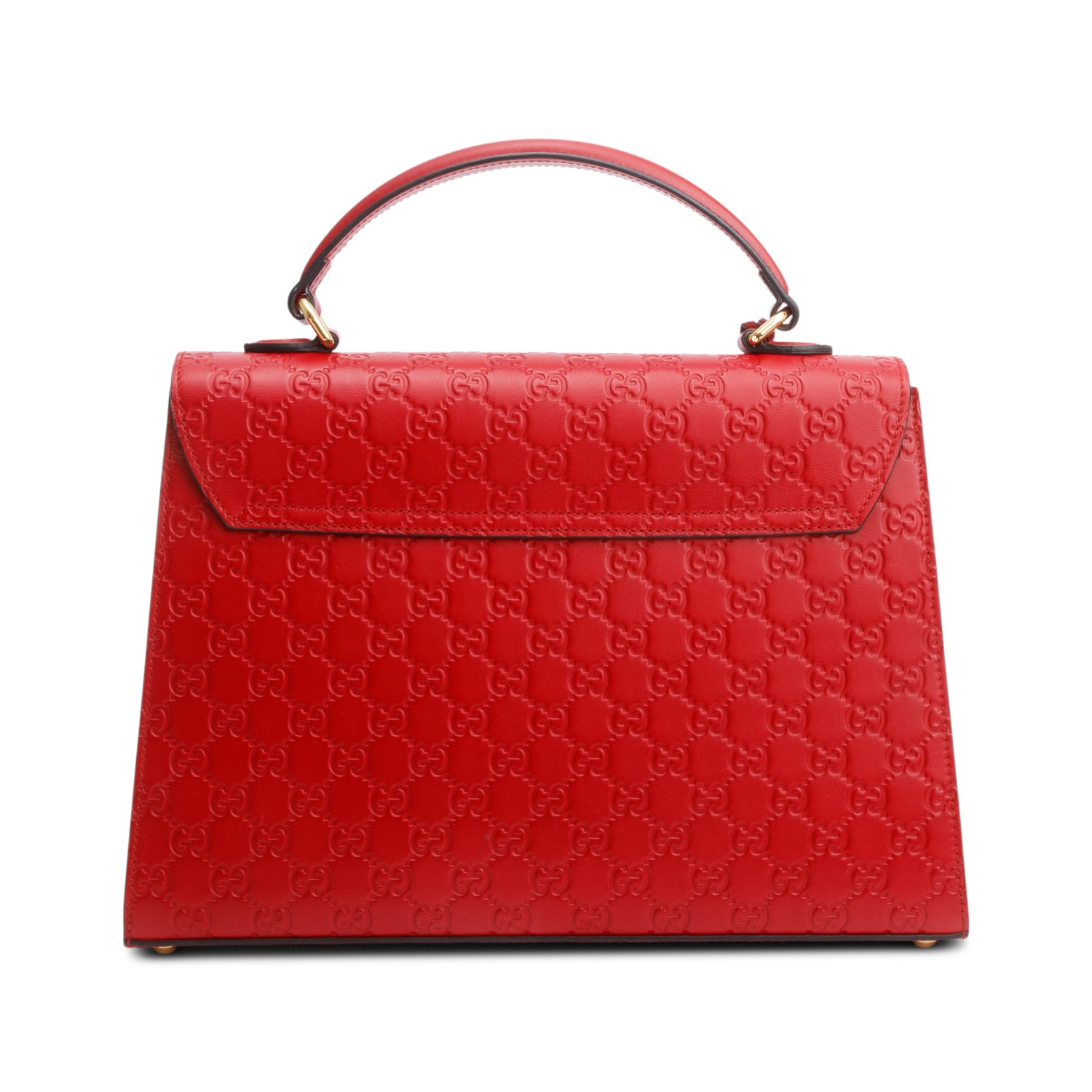 Gucci Red Signature Leather Medium Padlock Top Handle Bag w/ Strap