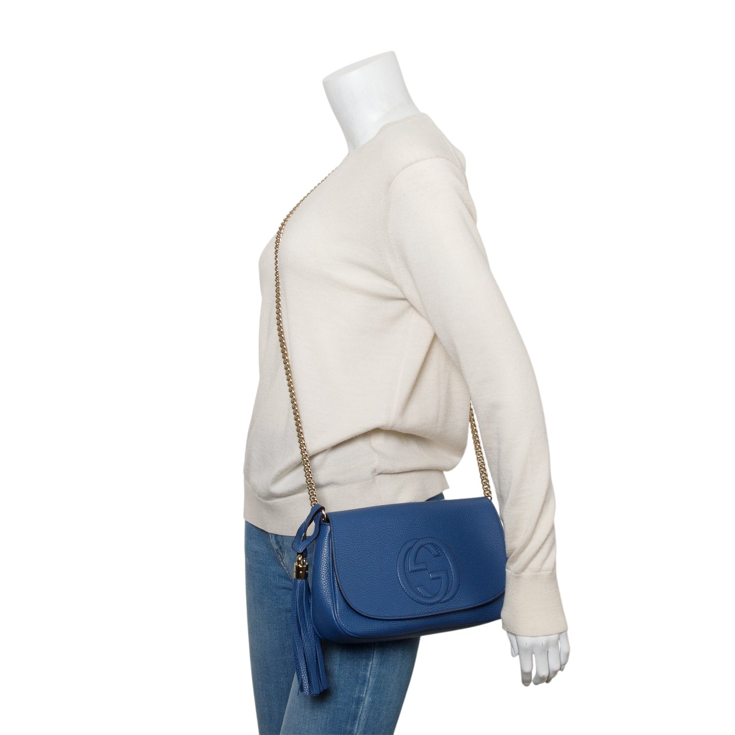 Gucci Blue Leather Medium Soho Chain Crossbody Bag