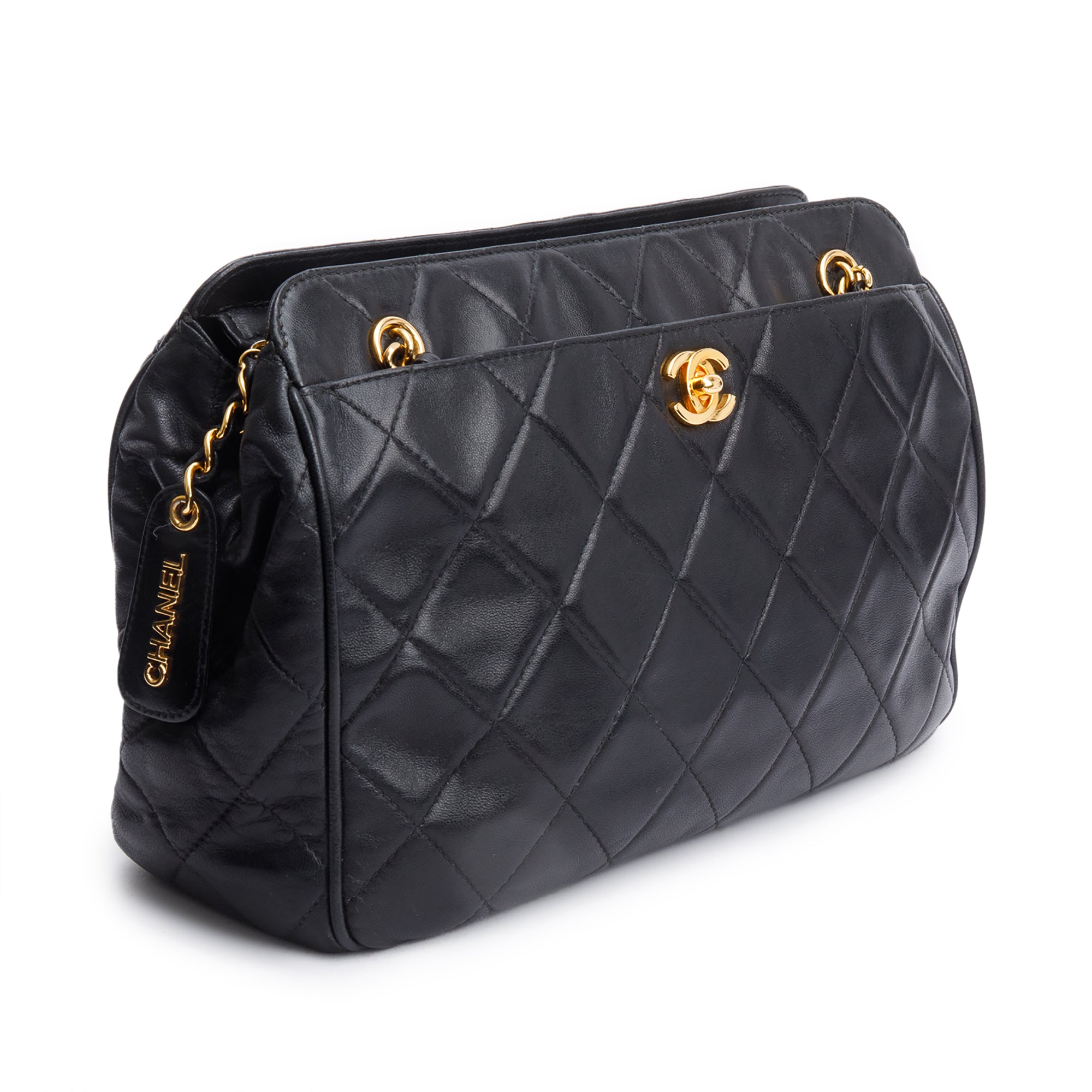 Chanel Vintage Quilted Lambskin Leather CC Shoulder Bag